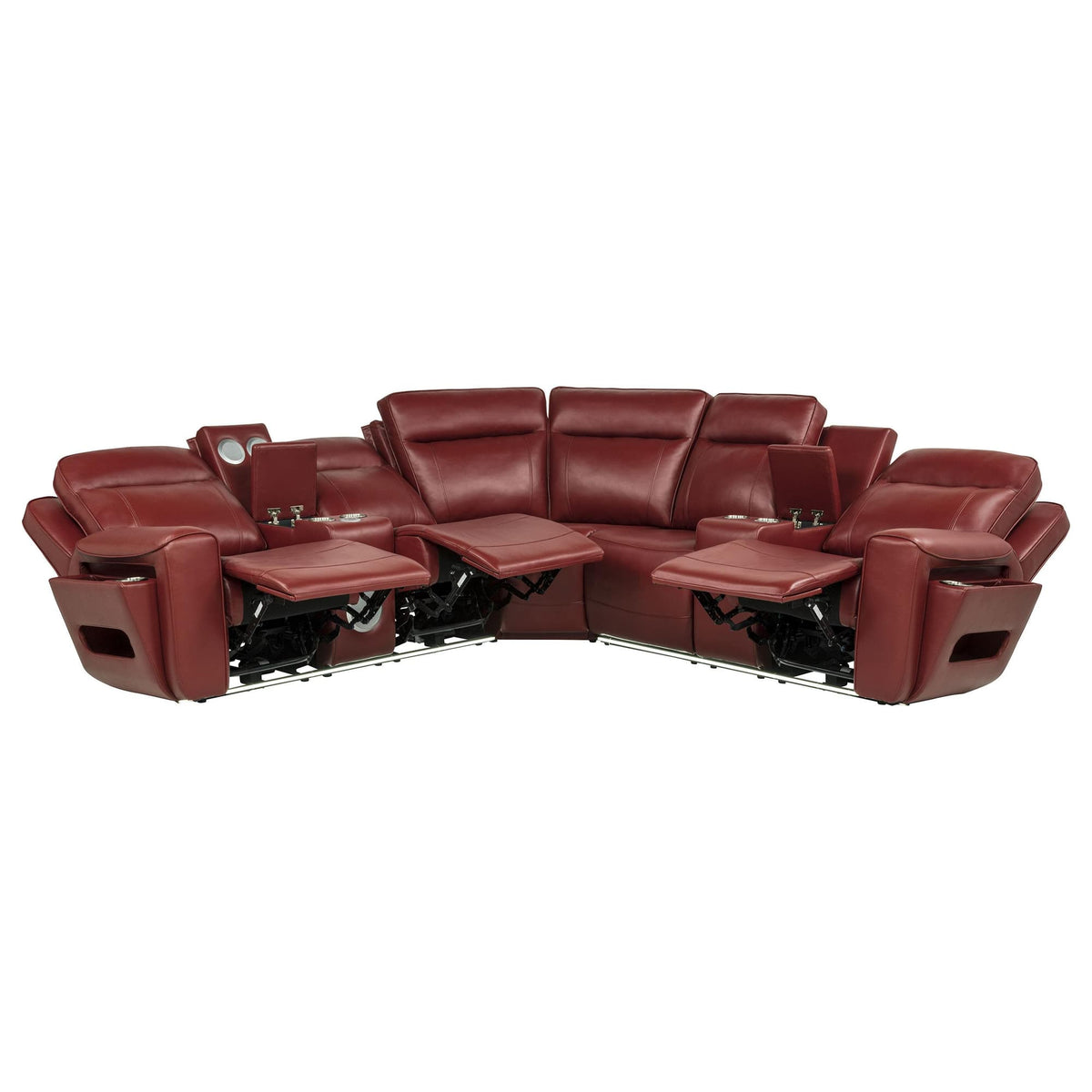Rojas 3-Piece Dual Power Reclining L-Shaped Sectional with Bluetooth Red — product image 3