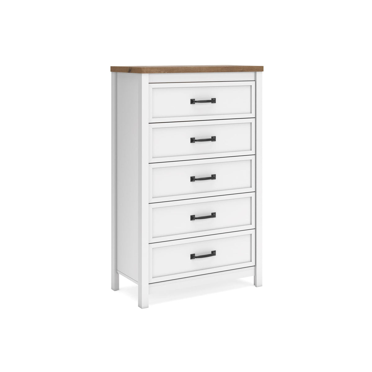 Kerisden White/Brown Chest of Drawers — angled view