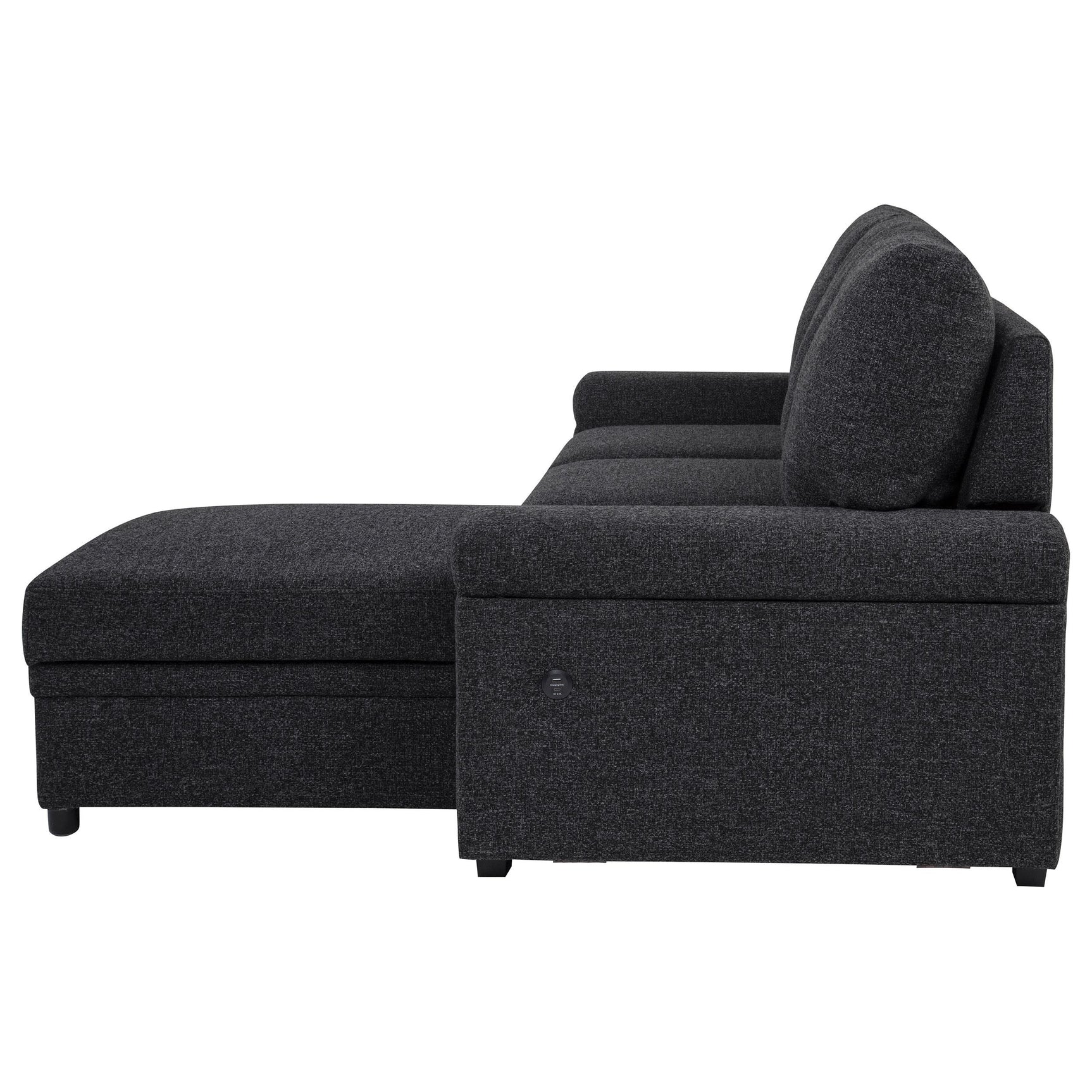 Demko Sleeper Sectional Sofa with Speaker and Storage Chaise Black