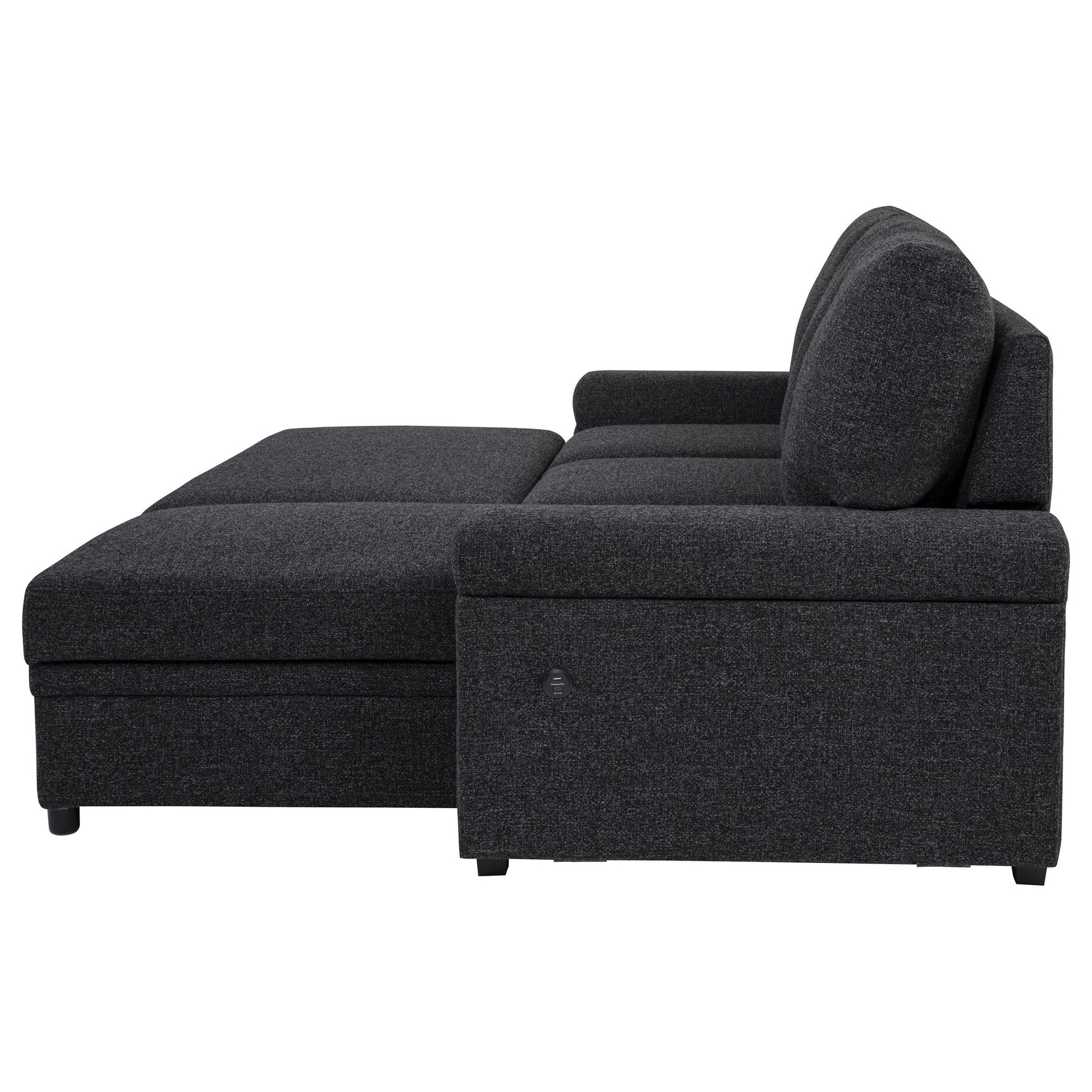 Demko Sleeper Sectional Sofa with Speaker and Storage Chaise Black