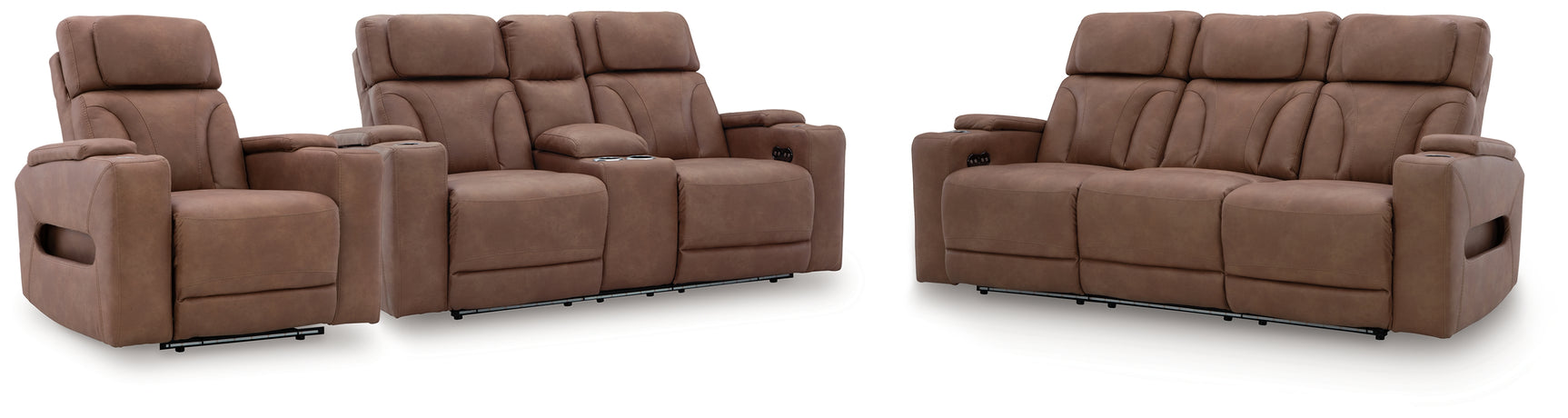 Clean-Slate Caramel Sofa, Loveseat and Recliner