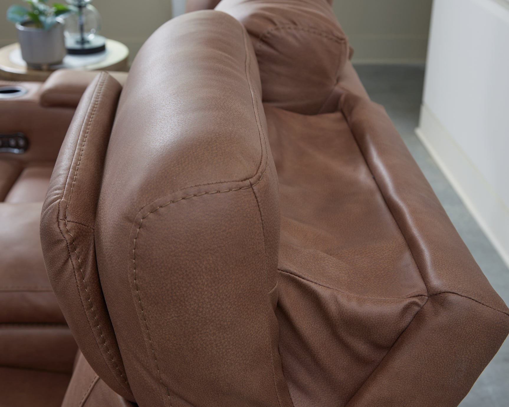 Clean-Slate Caramel Faux Leather Power Recliner