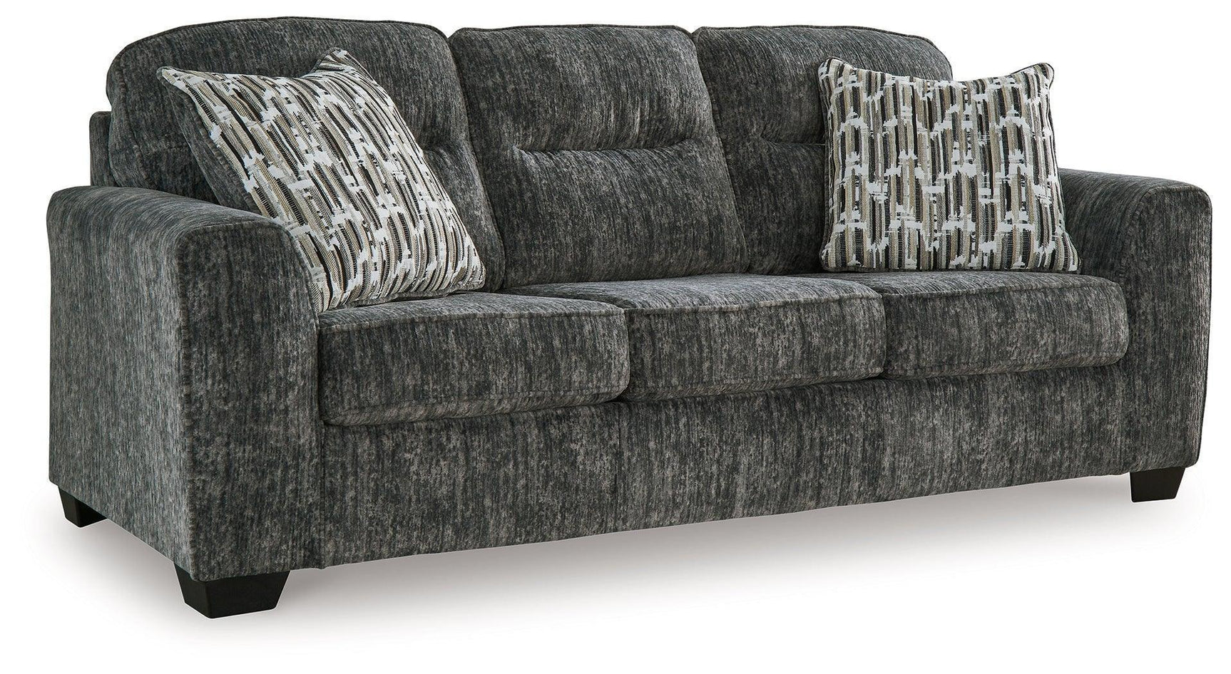 Lonoke Gunmetal Velvet Sofa with Accent Pillows
