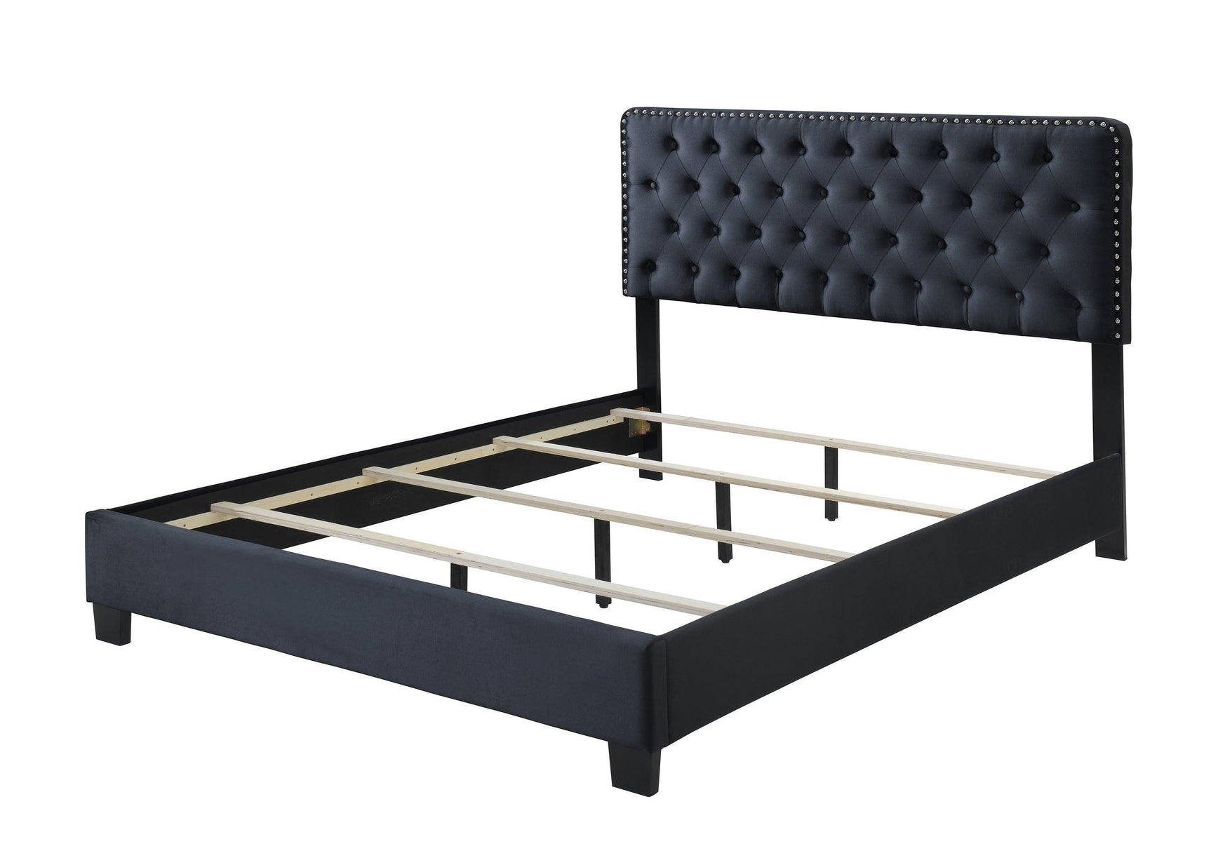 Ezra Dark Contemporary Modern Sleek Traditional Wood Tufted Fabric King Bed - Ella Furniture