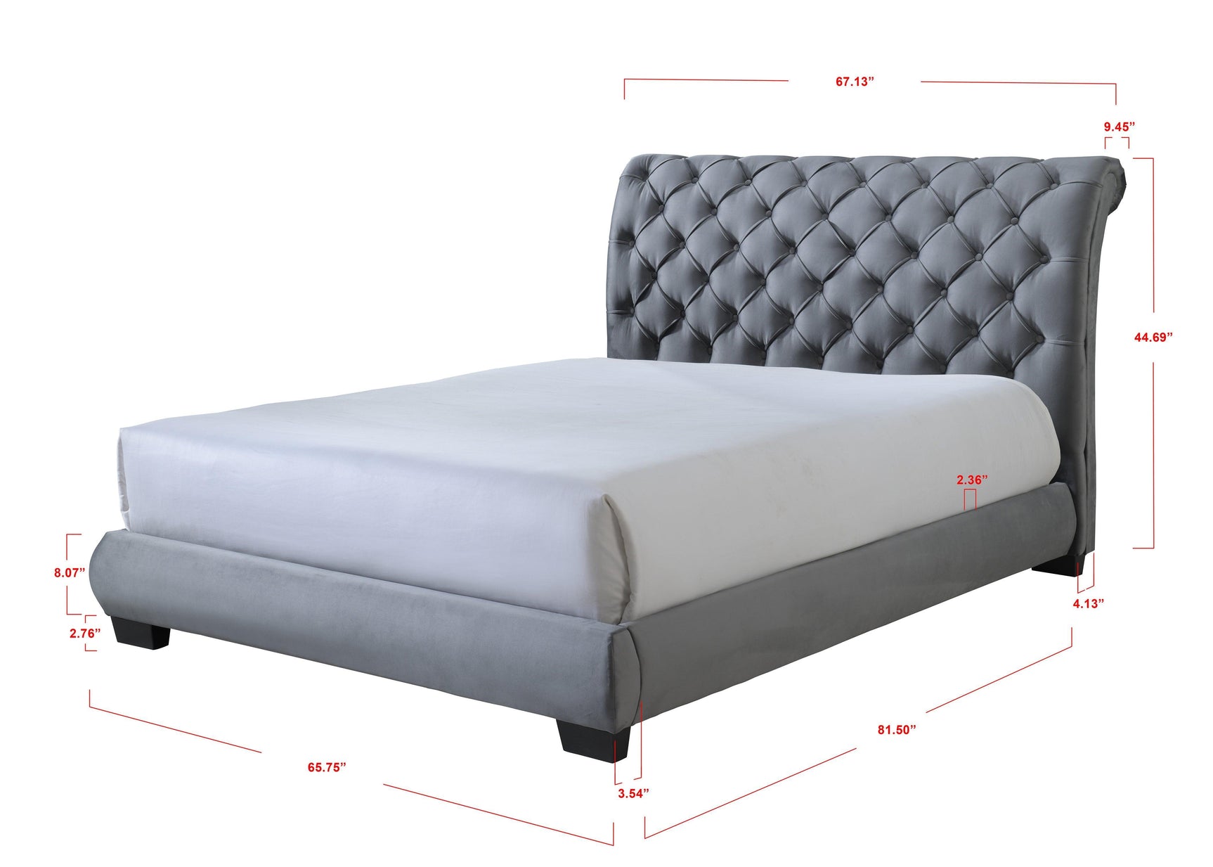 Carly Gray Modern Traditonal Fabric Upholstered Tufted King Platform Bed - Ella Furniture
