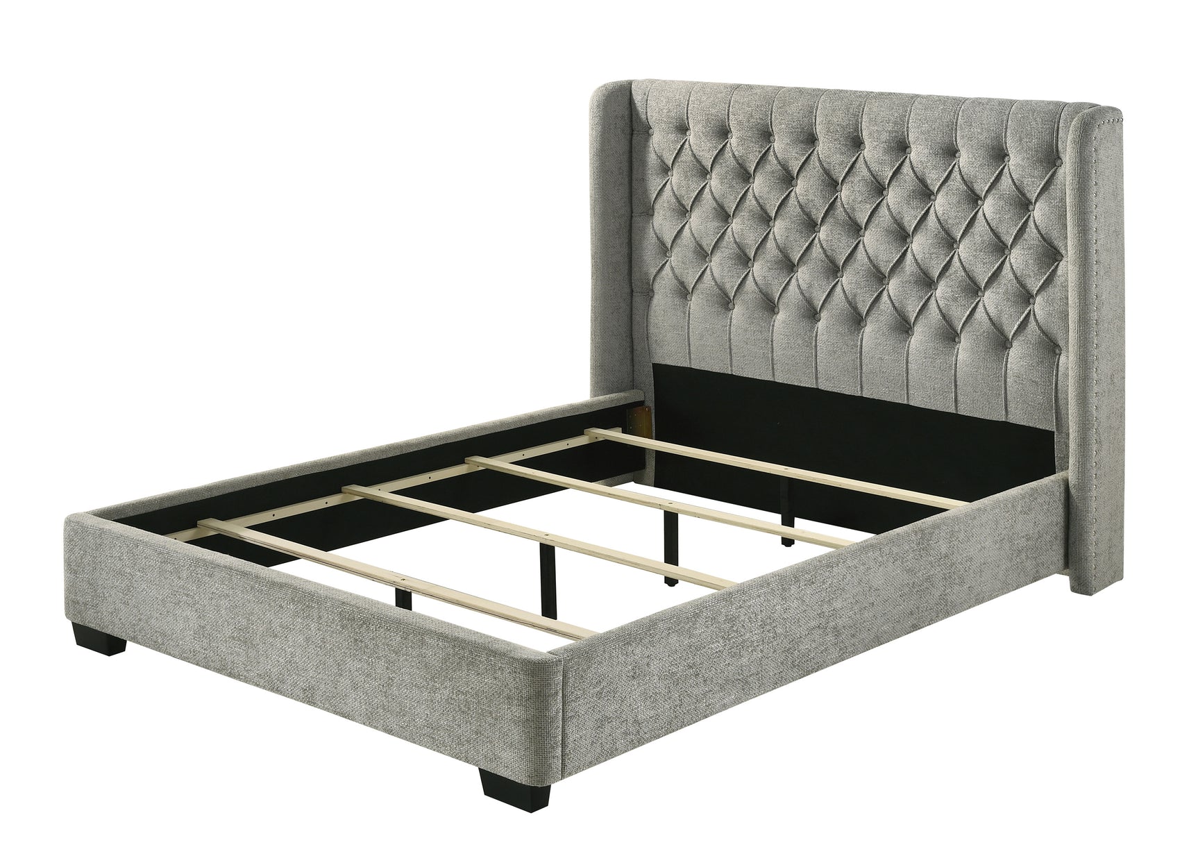 Daphne Light Gray Upholstered Tufted Panel King Bed