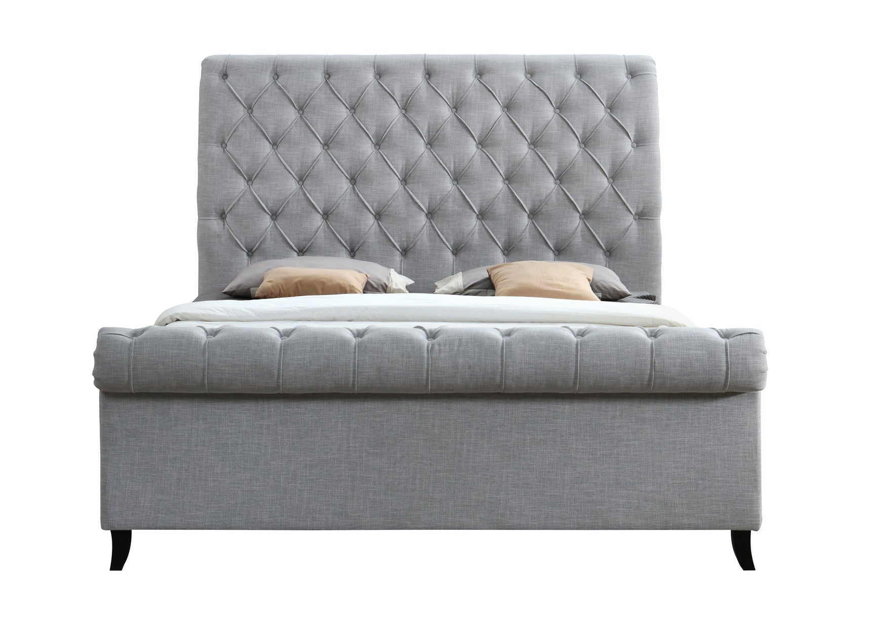 Kate Gray Modern Fabric Queen Upholstered Tufted Sleigh Platform Bed - Ella Furniture