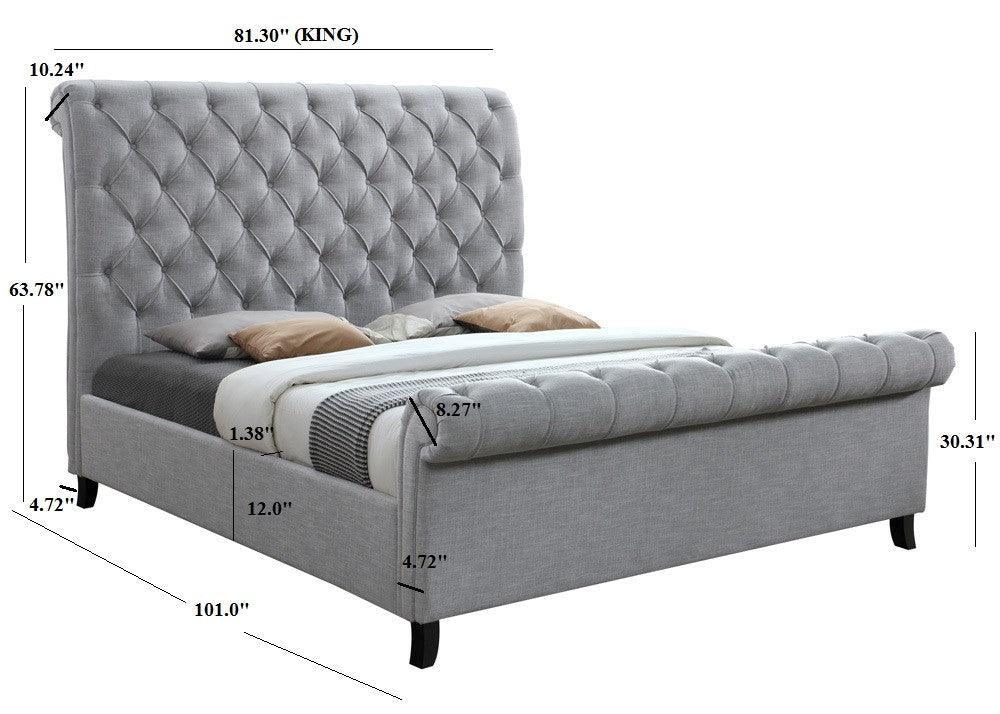 Kate Gray Modern Fabric Queen Upholstered Tufted Sleigh Platform Bed - Ella Furniture