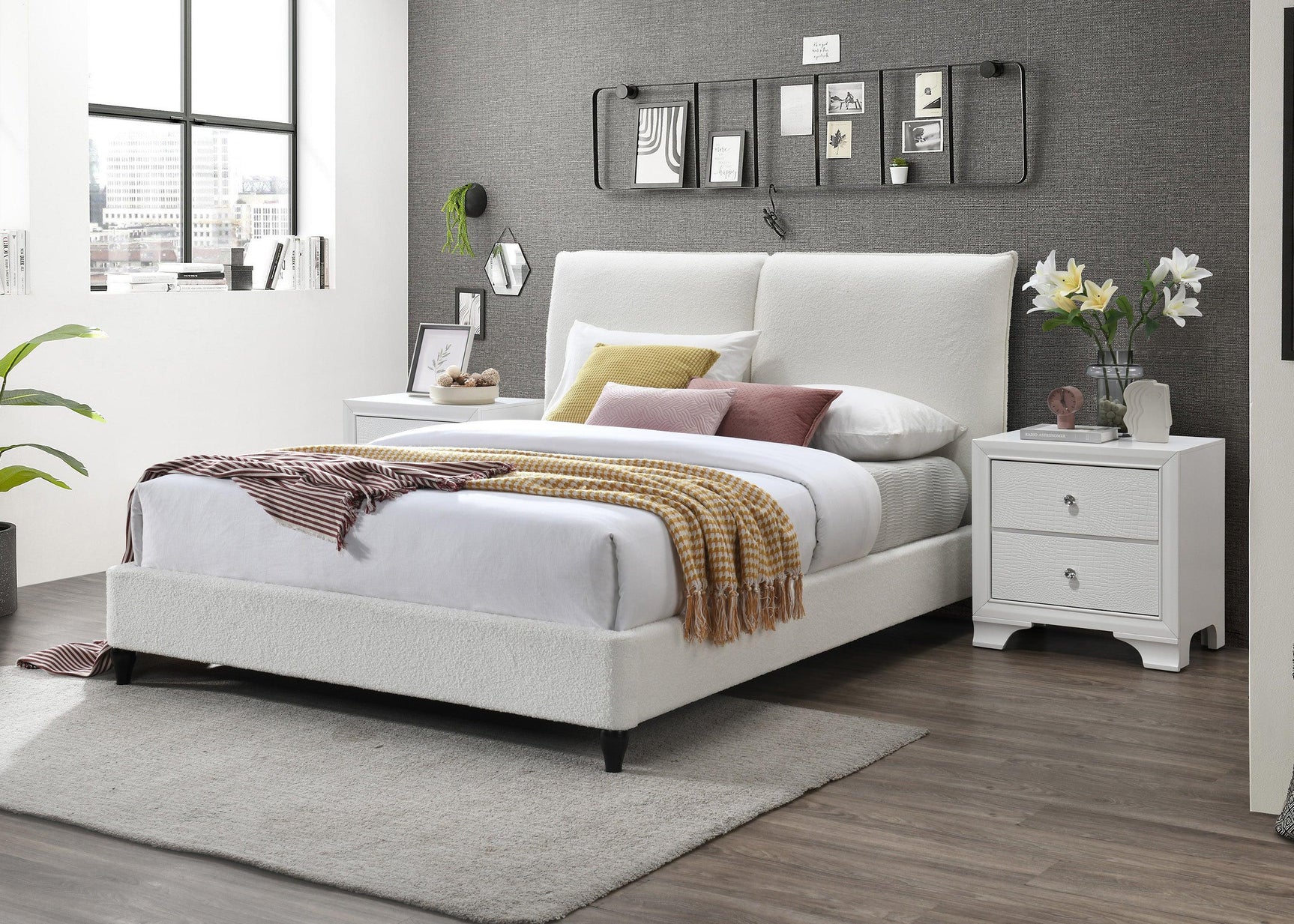 Jenn White Modern Traditional Fabric King Platform Bed - Ella Furniture