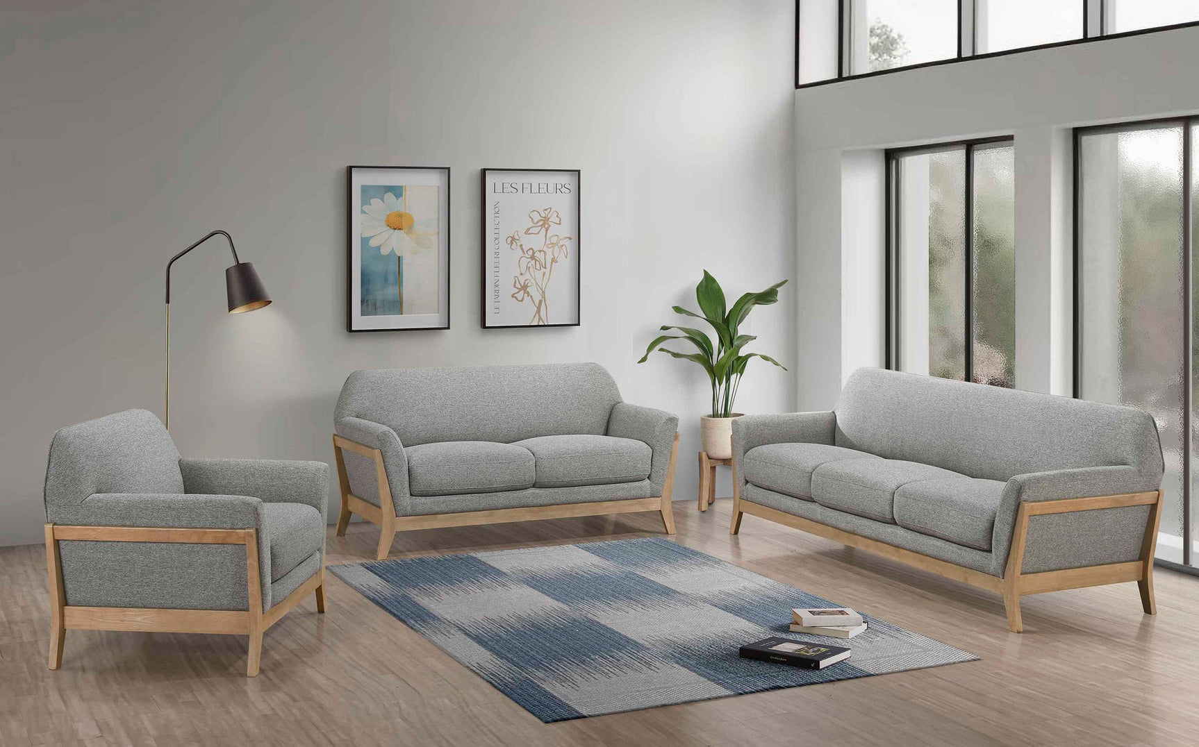 Vaughn Fabric Upholstered Flared Arm Sofa Grey