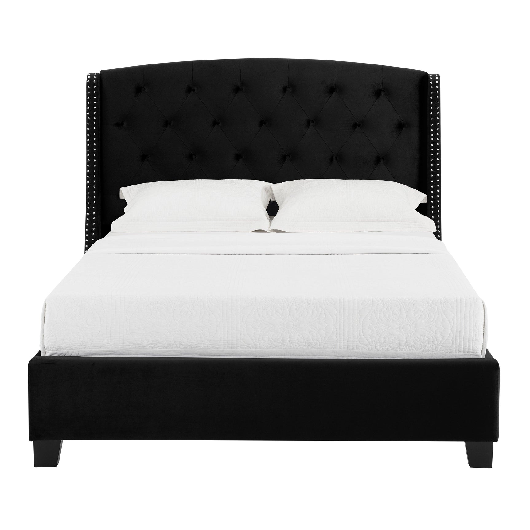 Eva Black Velvet Contemporary King Upholstered Tufted Bed - Ella Furniture