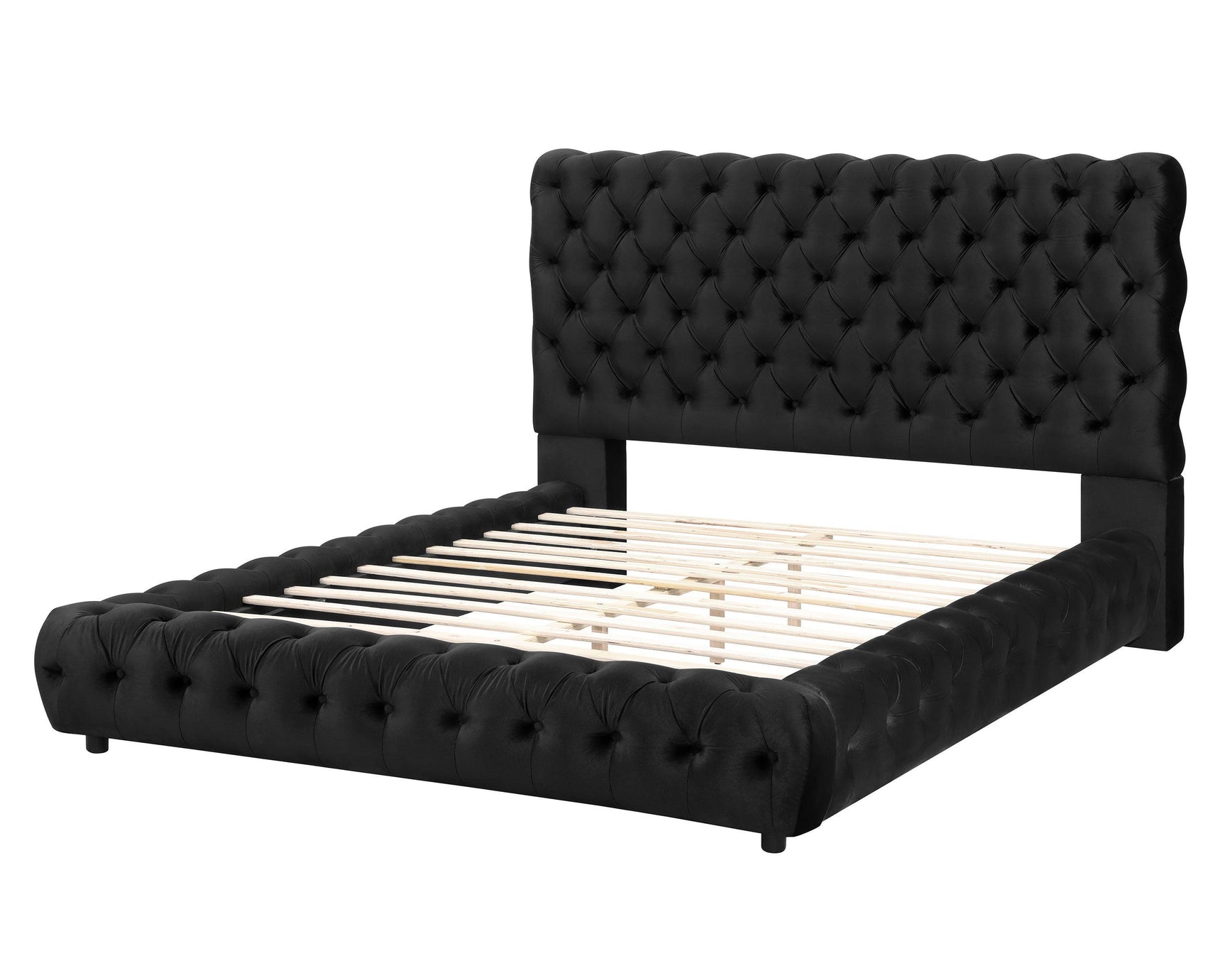 Flory Black Modern Transitional Upholstered Velvet Tufted King Platform Bed - Ella Furniture