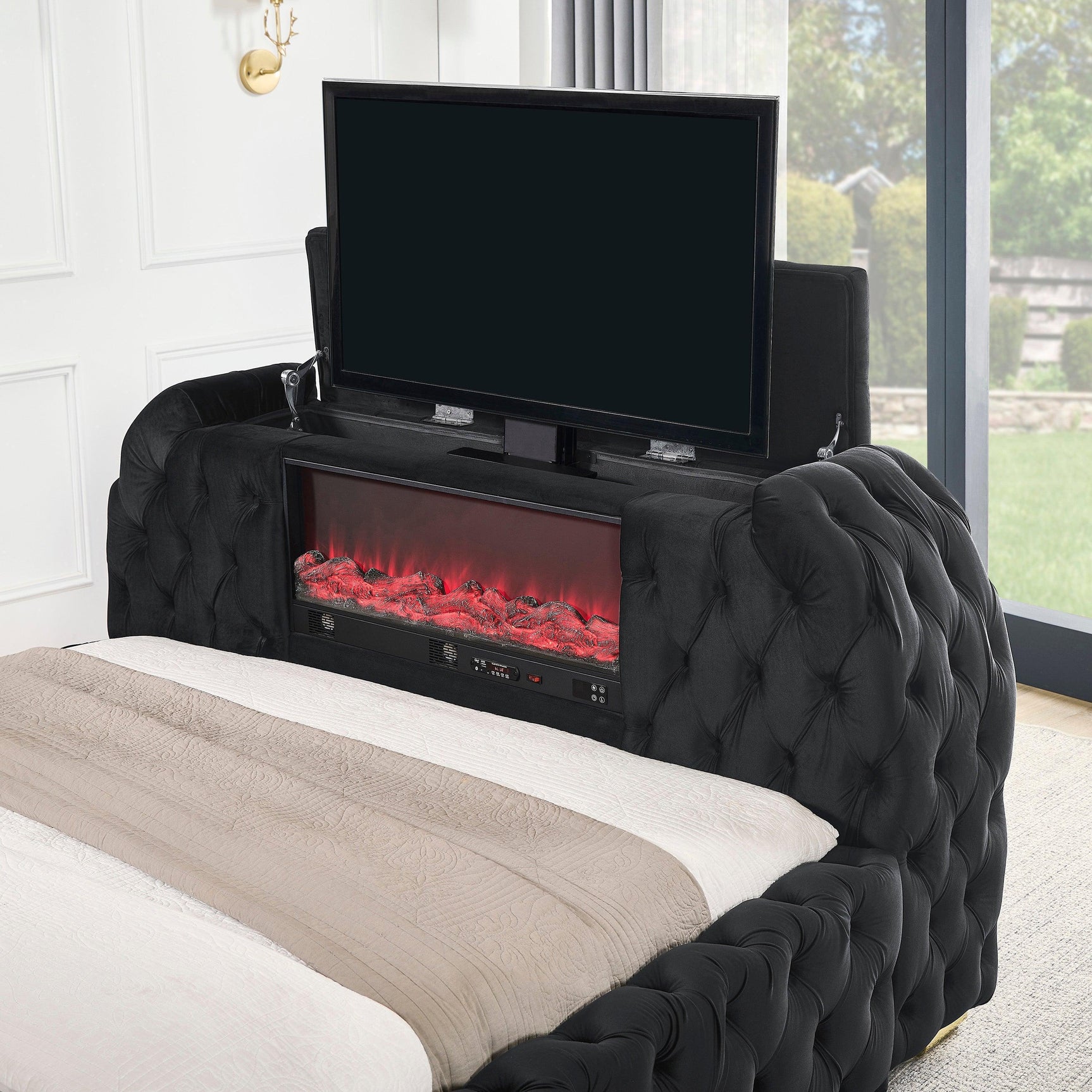 Natalia Black Upholstered Tufted Panel Queen Bed