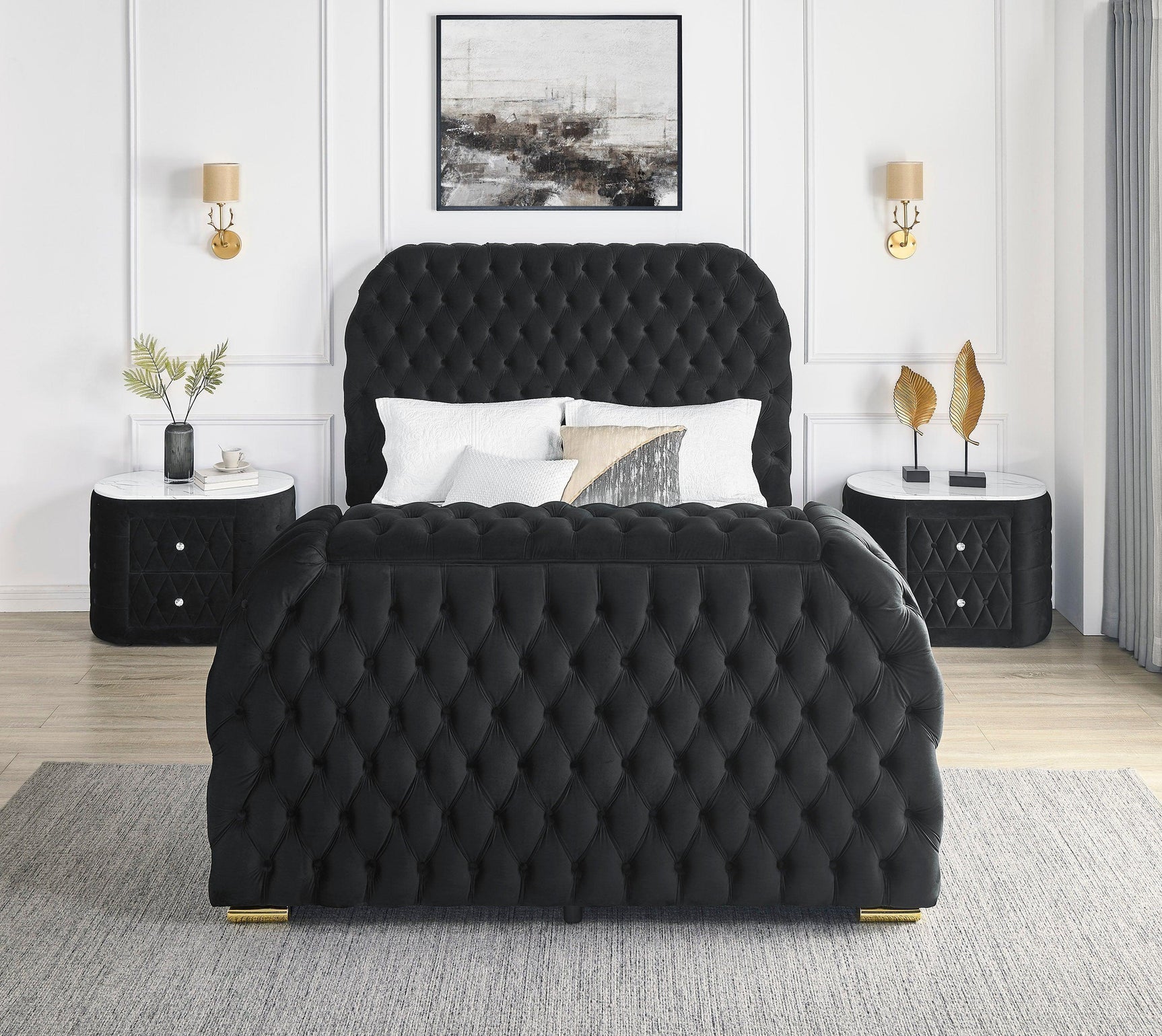 Natalia Black Upholstered Tufted Panel Queen Bed
