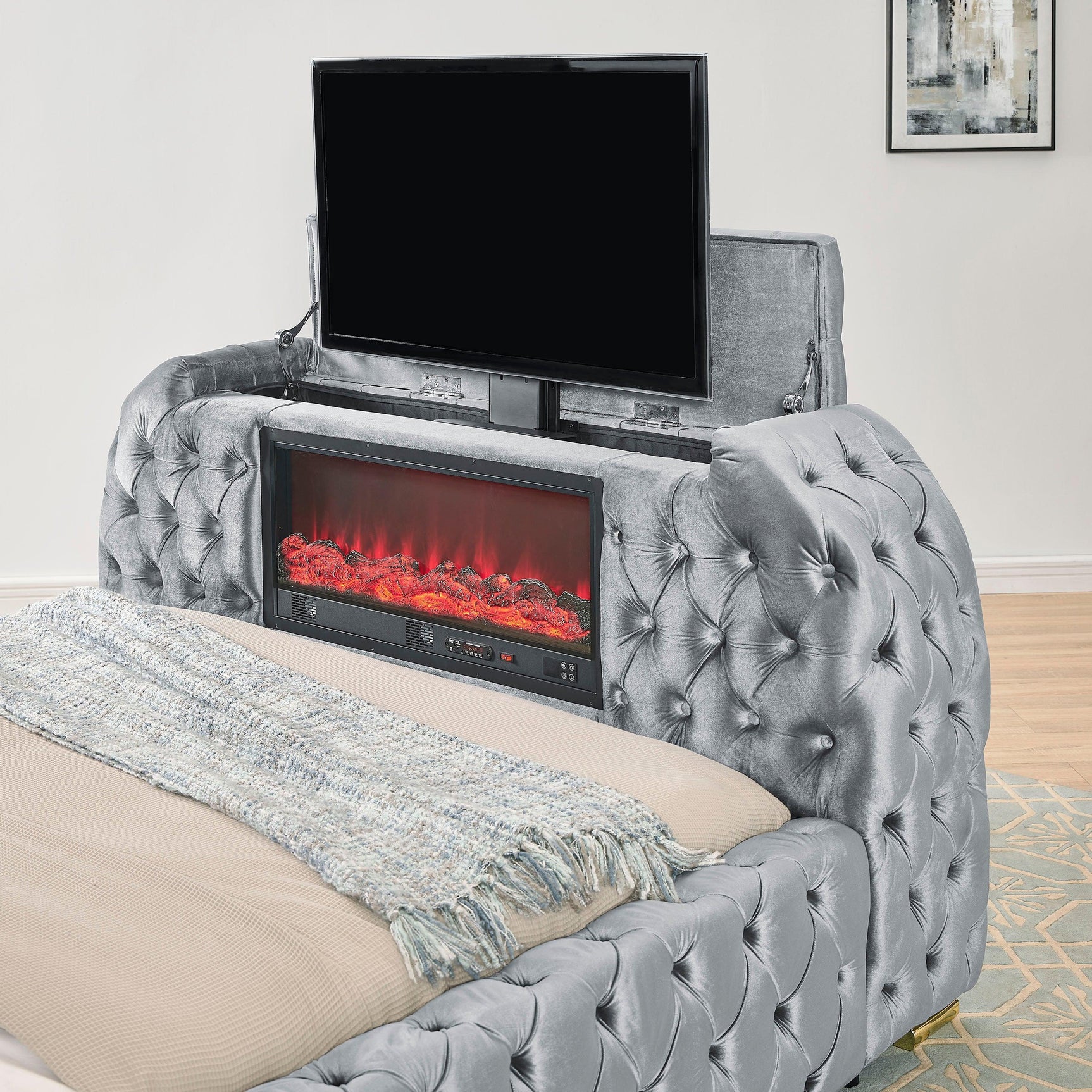 Natalia Gray Upholstered Tufted Panel Queen Bed