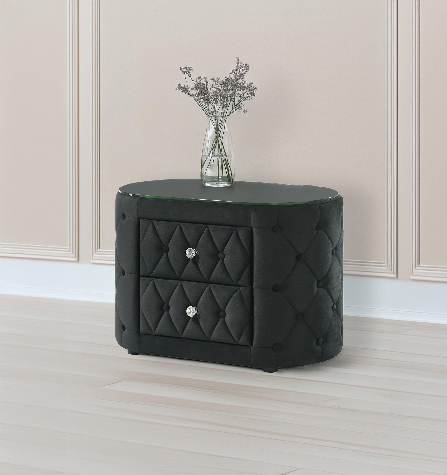Voltare Black Upholstered Tufted Panel Queen Bed