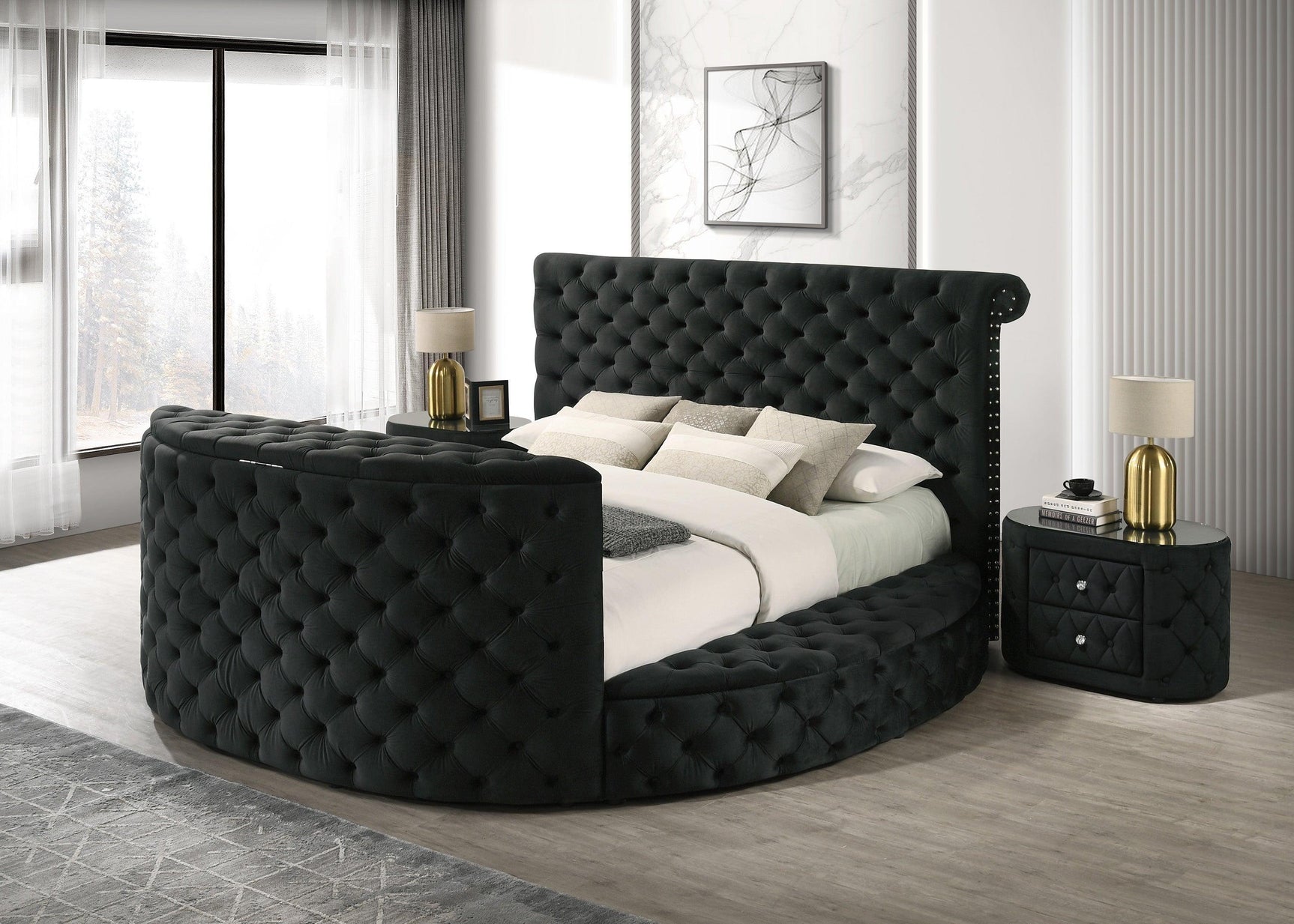 Voltare Black Upholstered Tufted Panel Queen Bed