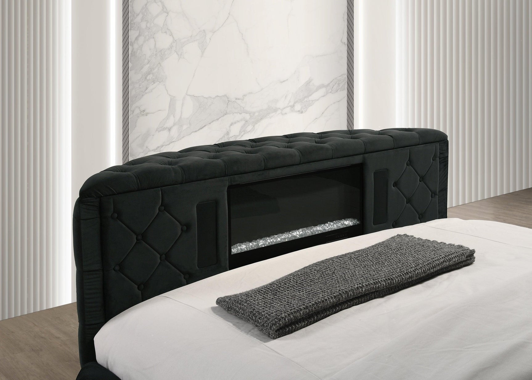 Voltare Black Upholstered Tufted Panel Queen Bed