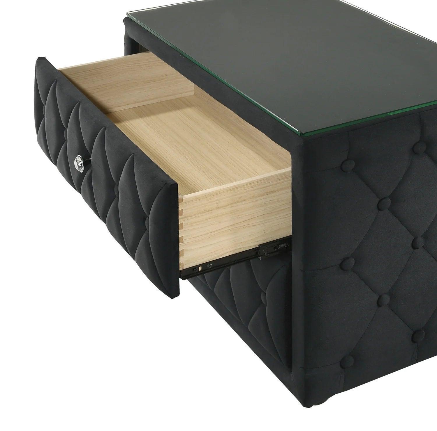 Josephine Black Upholstered Tufted w TV Lift Panel Queen Bed