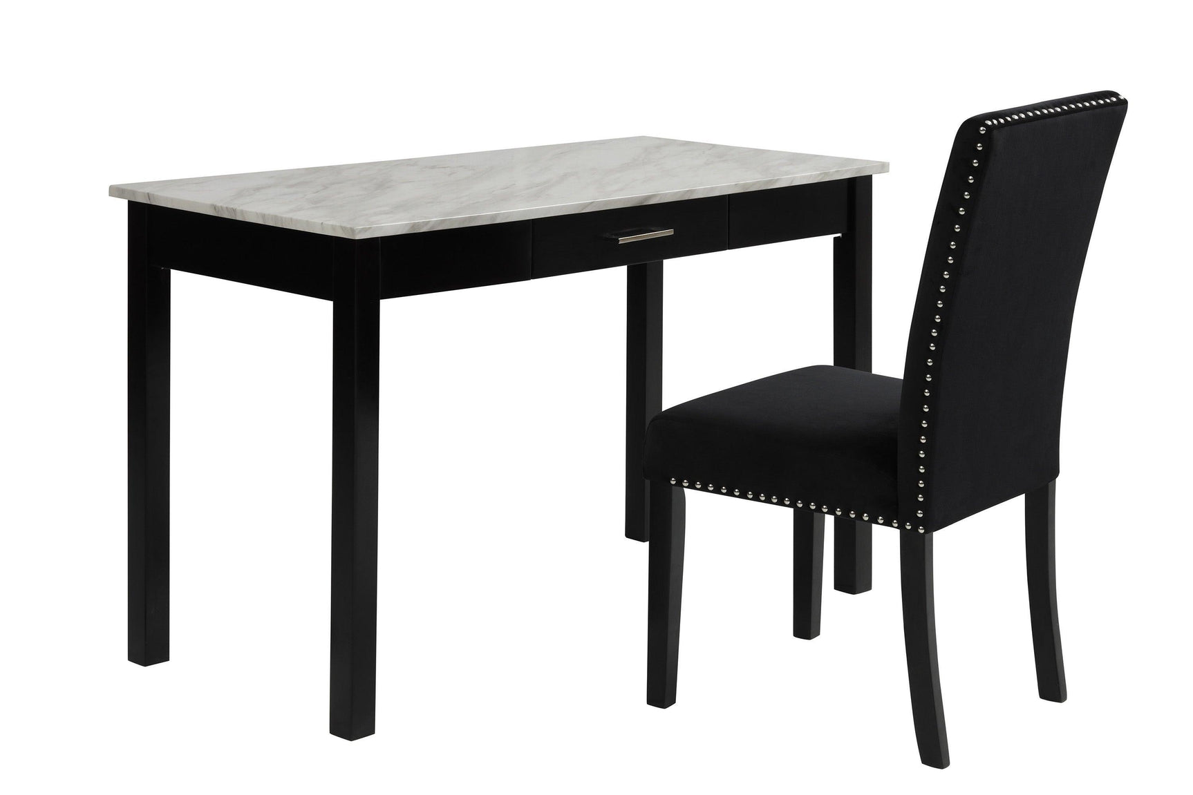 Lennon Black/White Velvet Modern Contemporary Wood And Veneers Desk & Chair Set - Ella Furniture