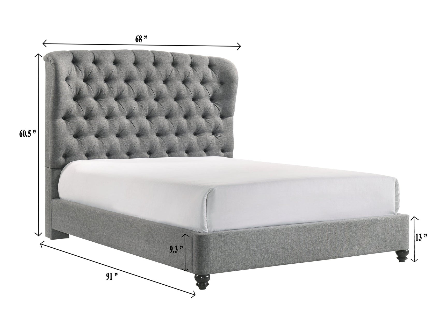 Linda Gray Modern Transitional Upholstered Tufted Fabric Queen Panel Bed - Ella Furniture