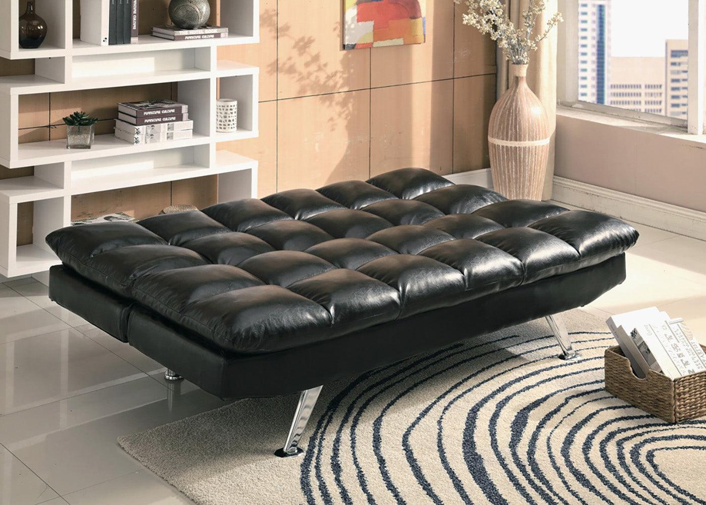 Sundown Black Futon Faux Leather Upholstered Adjustable Sofa - Ella Furniture