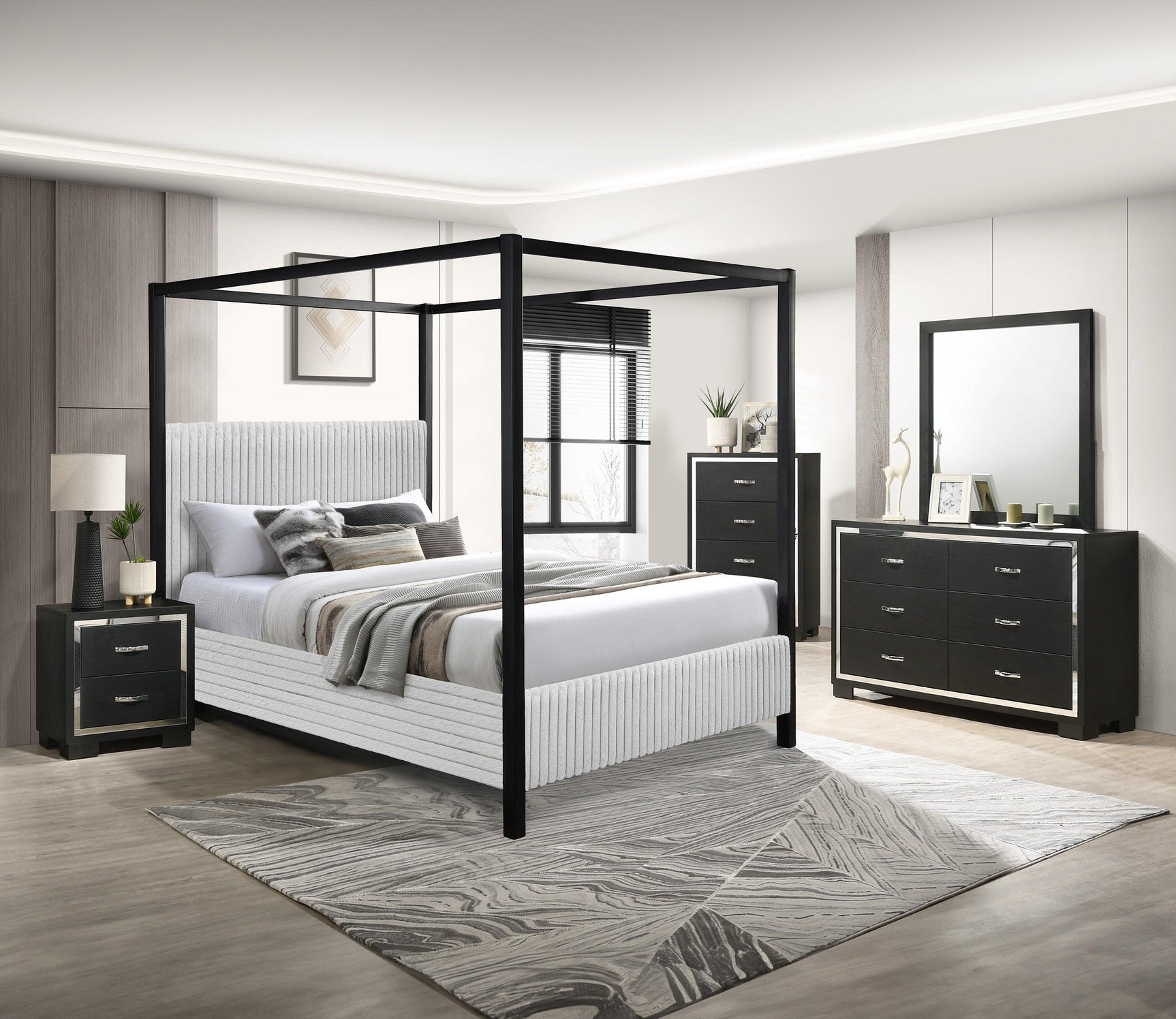 Cora Light Gray Upholstered Canopy Queen Bed