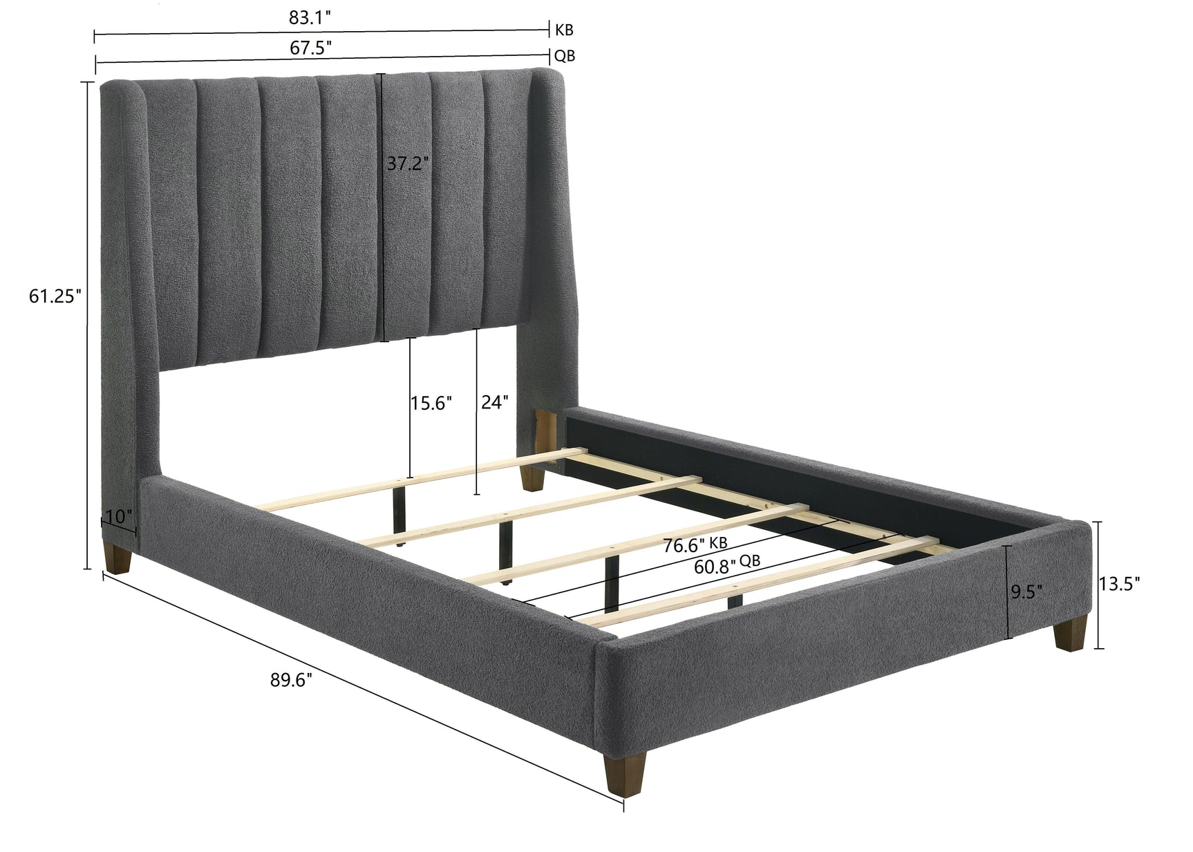Agnes Charcoal Velvet Upholstered Panel Queen Bed