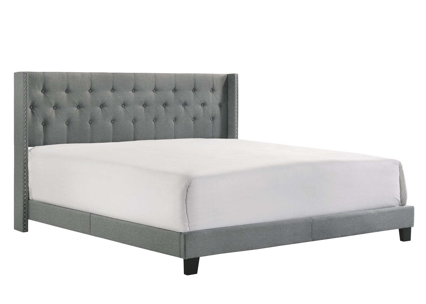 Makayla Gray Modern Traditional Upholstered Fabric Wood Tufted Full Panel Bed - Ella Furniture