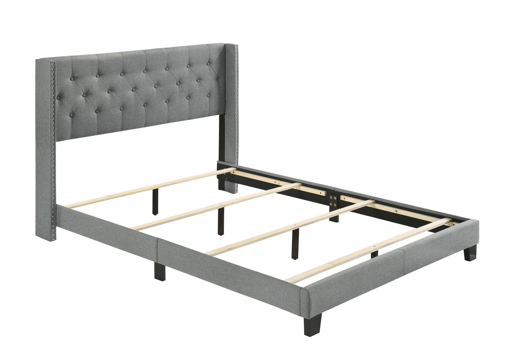 Makayla Gray Modern Traditional Upholstered Fabric Wood Tufted Full Panel Bed - Ella Furniture