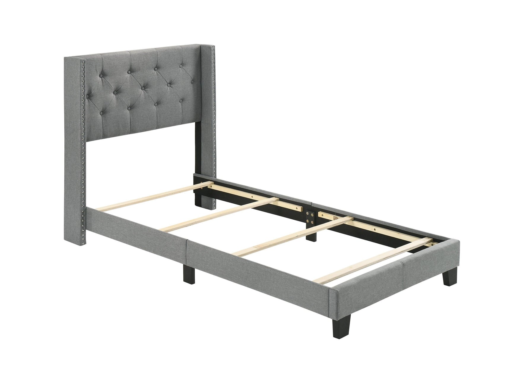 Makayla Gray Modern Traditional Upholstered Fabric Wood Tufted Full Panel Bed - Ella Furniture