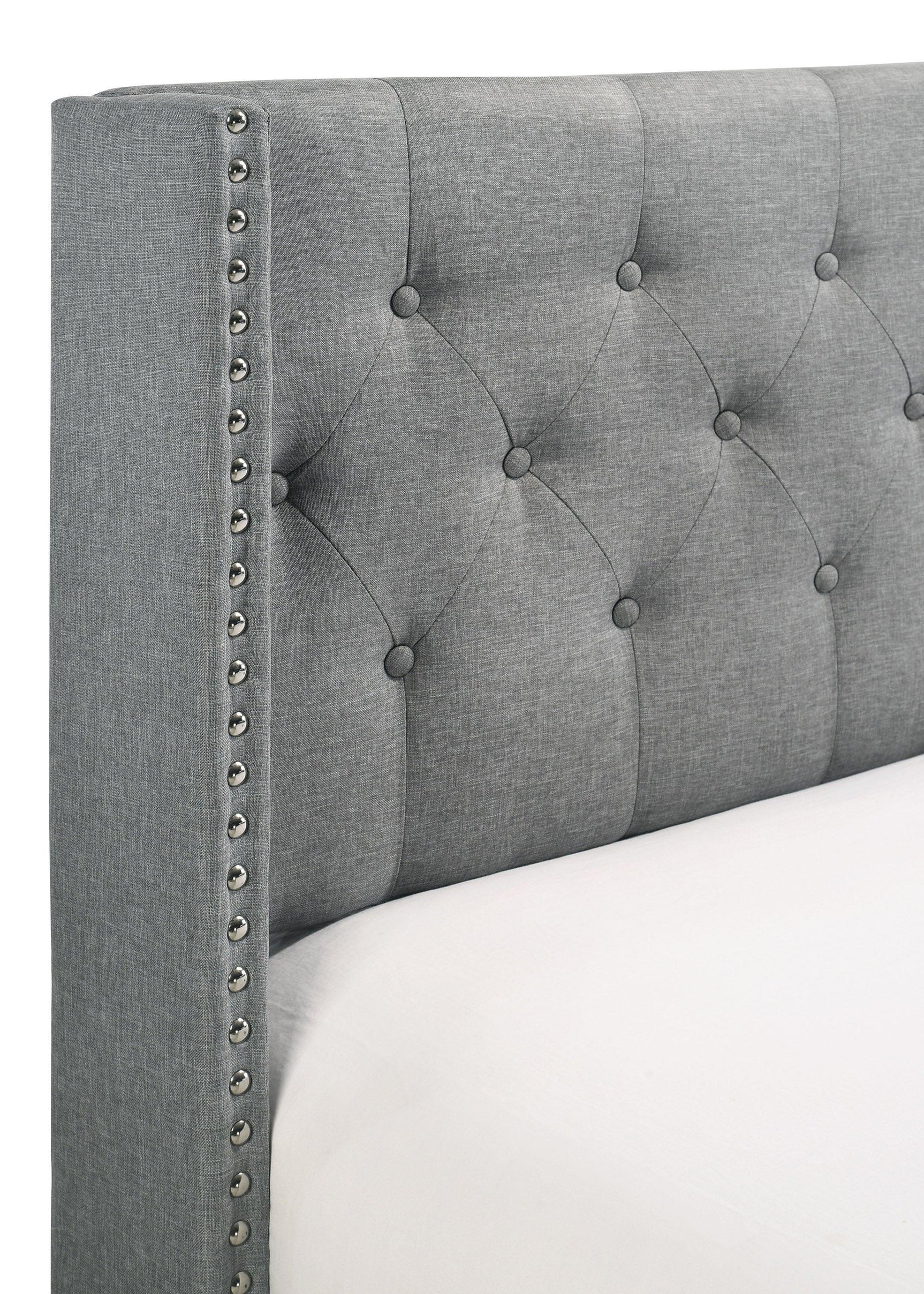 Makayla Gray Modern Traditional Upholstered Fabric Wood Tufted Full Panel Bed - Ella Furniture