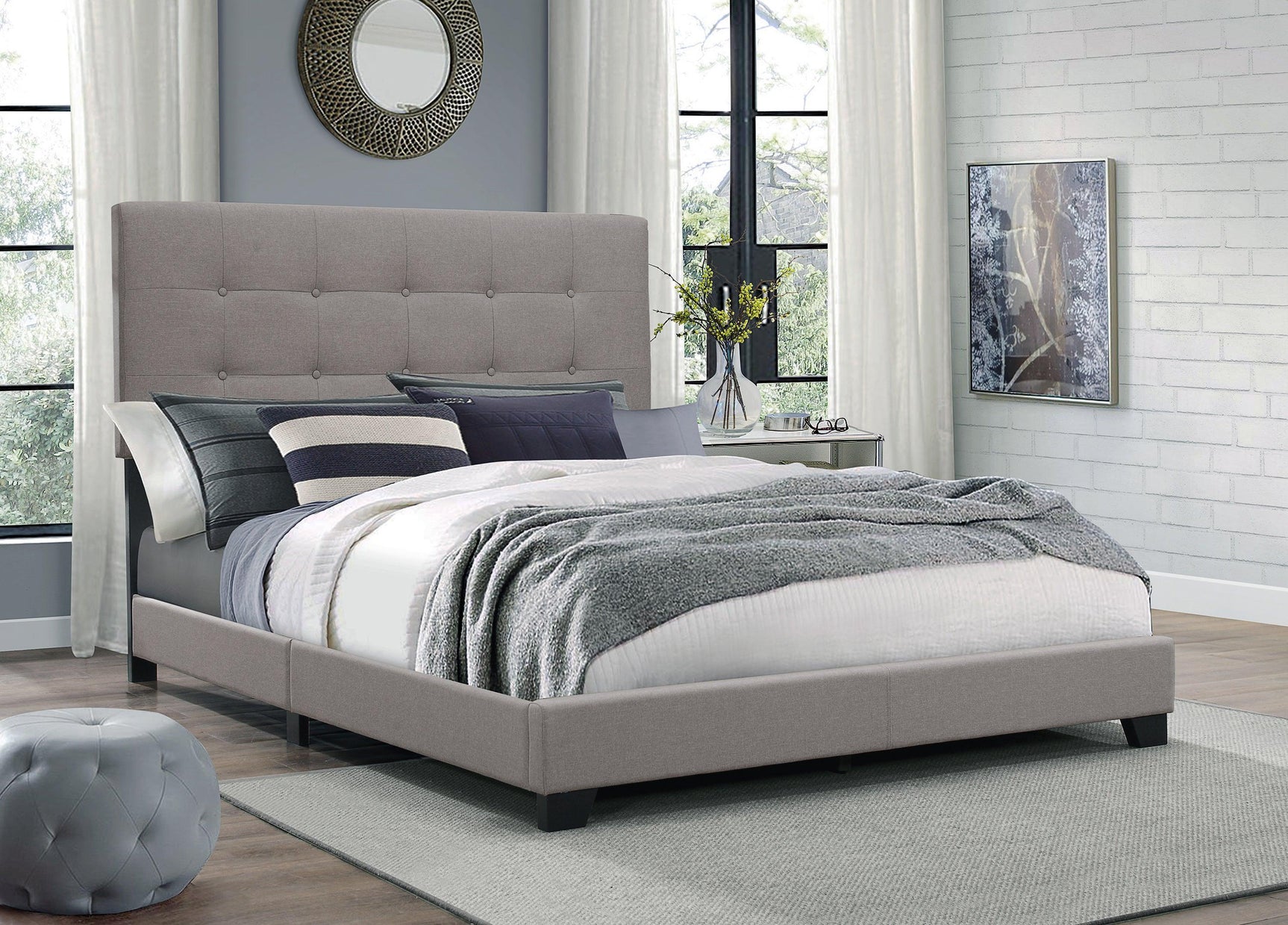 Florence Gray Fabric Wood Queen Upholstered Tufted Bed - Ella Furniture