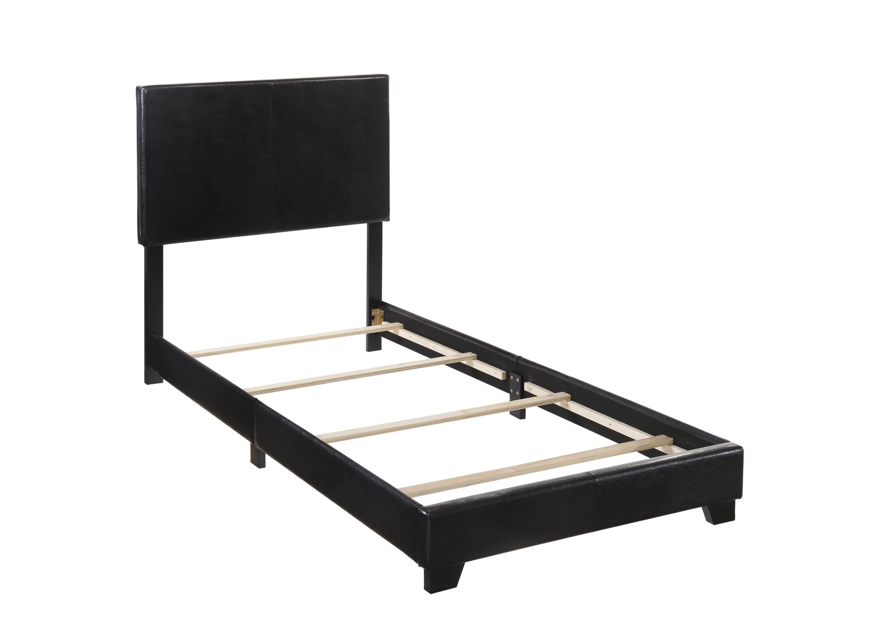Erin Black Pu Faux Leather Wood Twin Upholstered Bed - Ella Furniture
