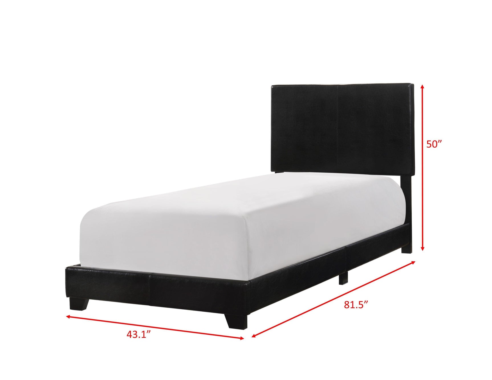 Erin Black Pu Faux Leather Wood Twin Upholstered Bed - Ella Furniture