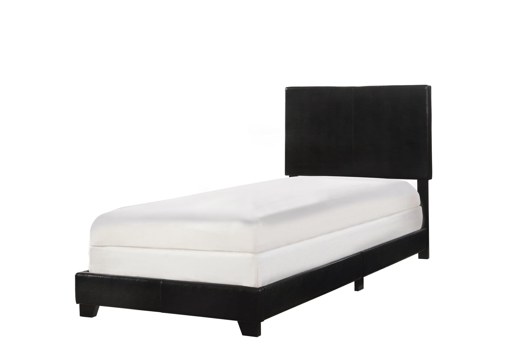Erin Black Pu Faux Leather Wood Twin Upholstered Bed - Ella Furniture