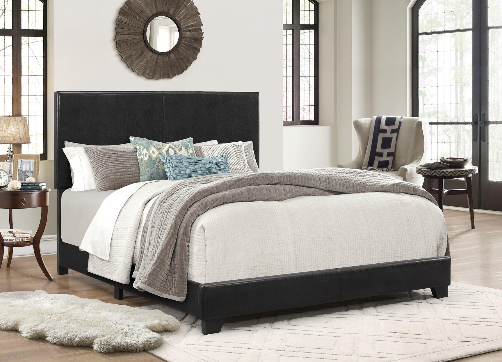 Erin Black Pu Faux Leather Wood Twin Upholstered Bed - Ella Furniture
