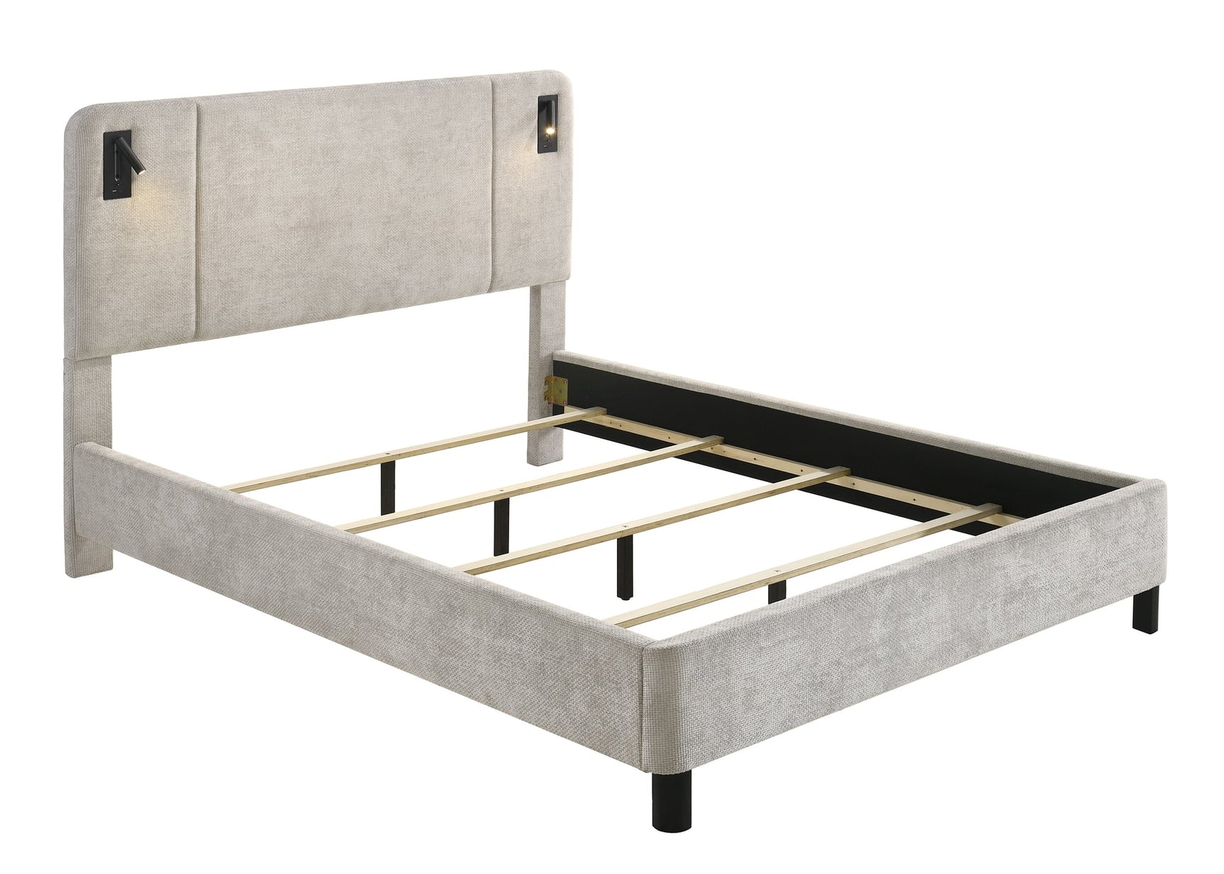 Freya Light Gray Upholstered Panel LED Queen Bed view 3