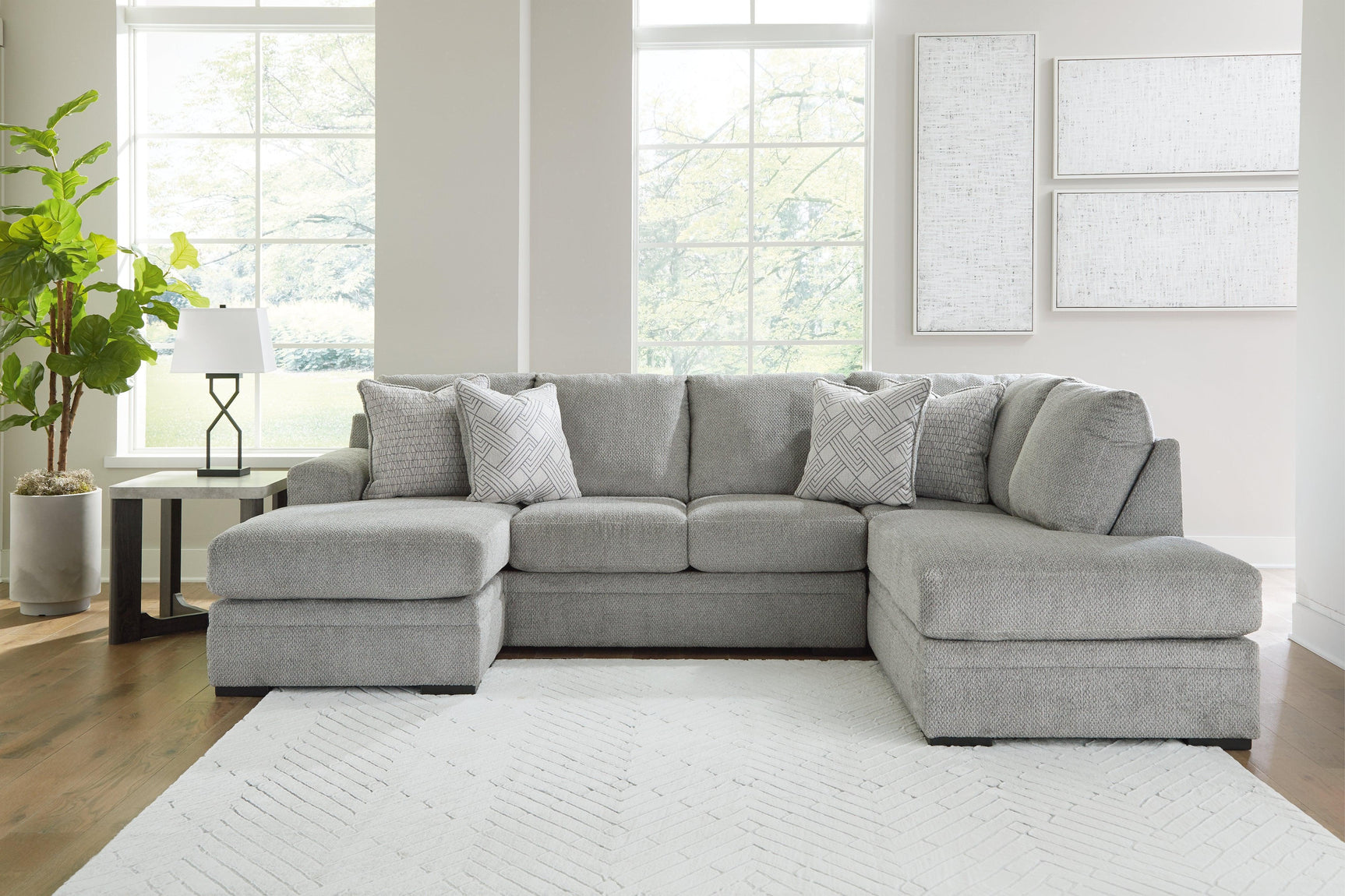 Casselbury Cement Velvet 2-Piece Sectional With Chaise