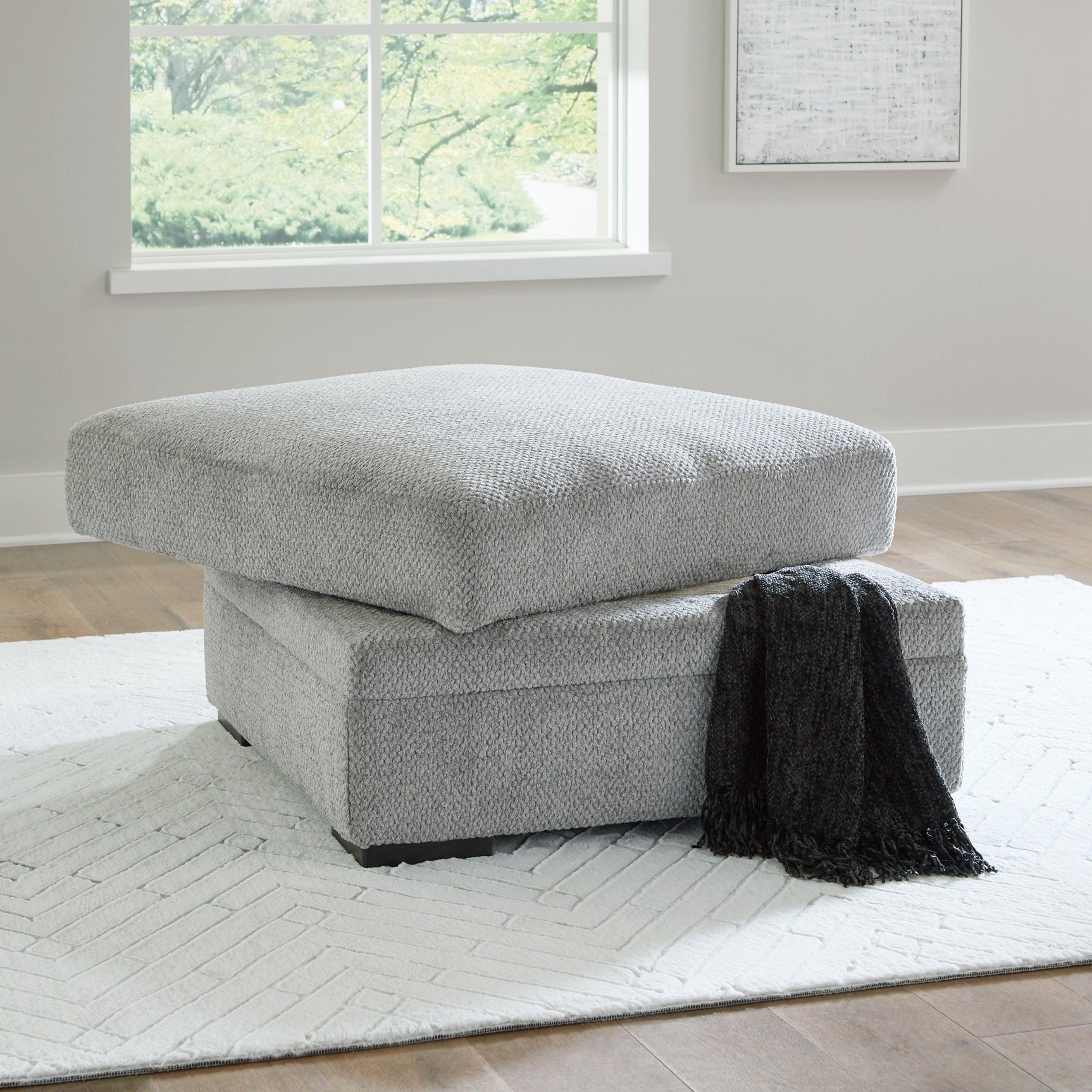 Casselbury Cement Gray Velvet Storage Ottoman