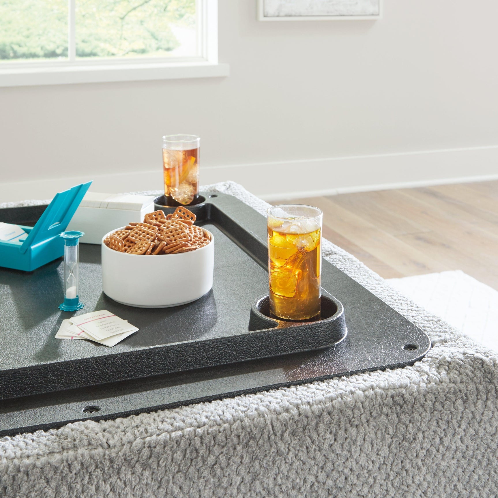 Casselbury Cement Gray Velvet Storage Ottoman