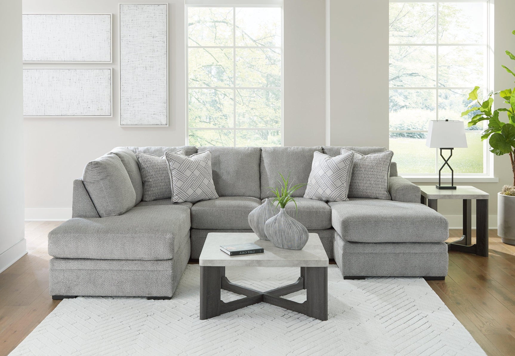 Casselbury Cement Velvet 2-Piece Sectional with Double Chaise