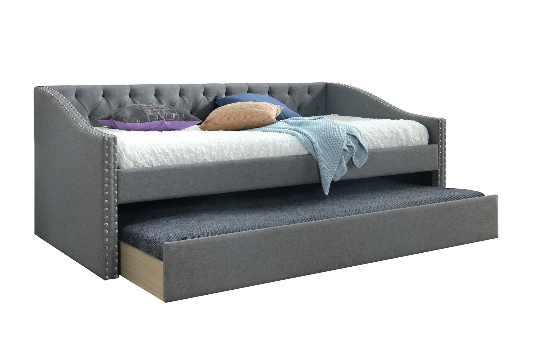 Loretta Gray Trundle Upholstered Tufted Twin Daybed