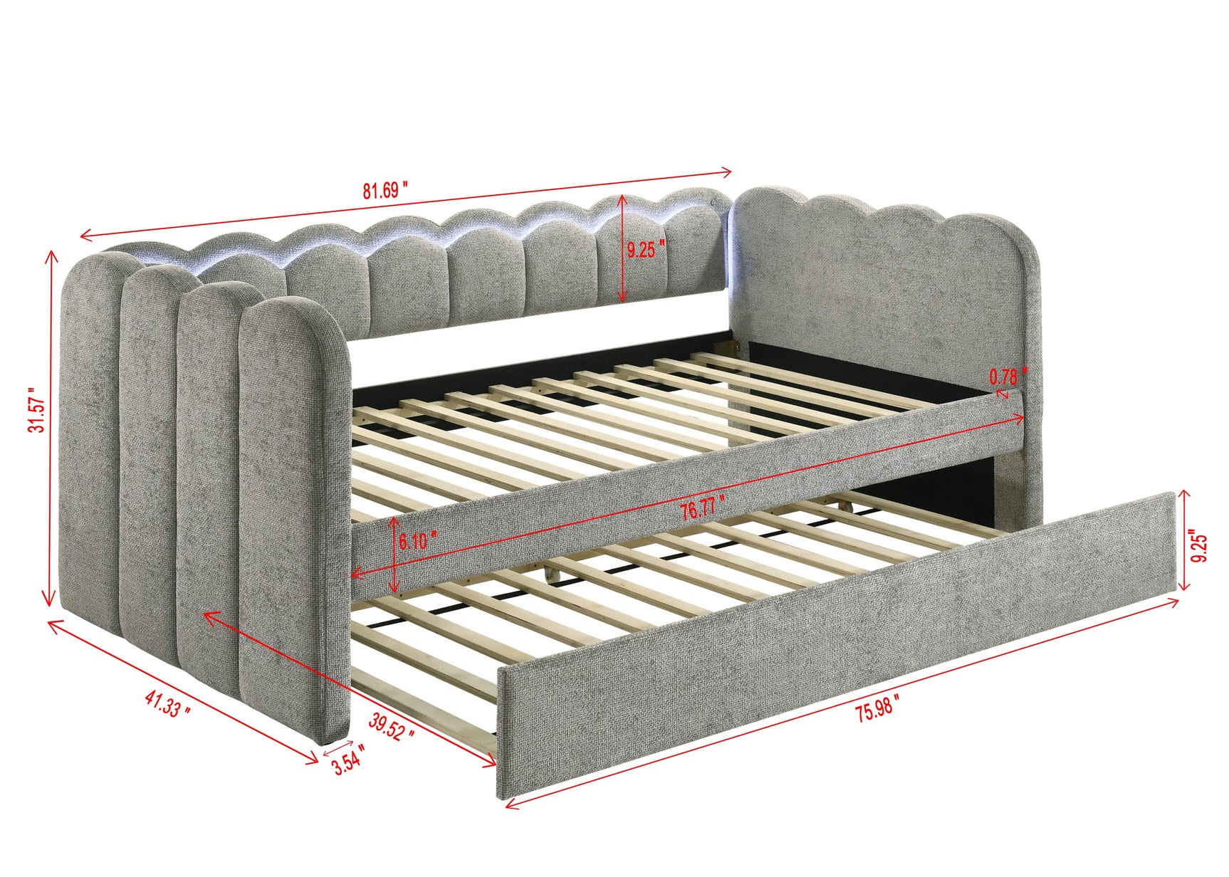 Melody Light Gray LED Upholstered Daybed