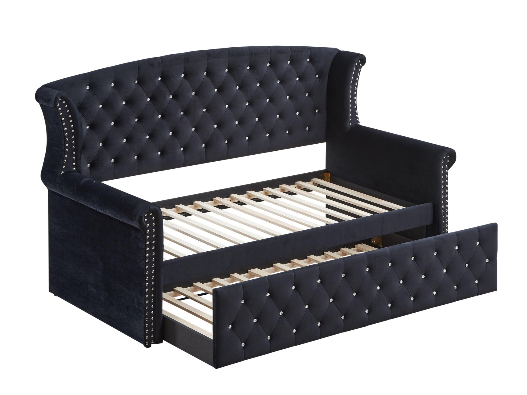 Lucinda Black Velvet Trundle Twin Daybed - Ella Furniture