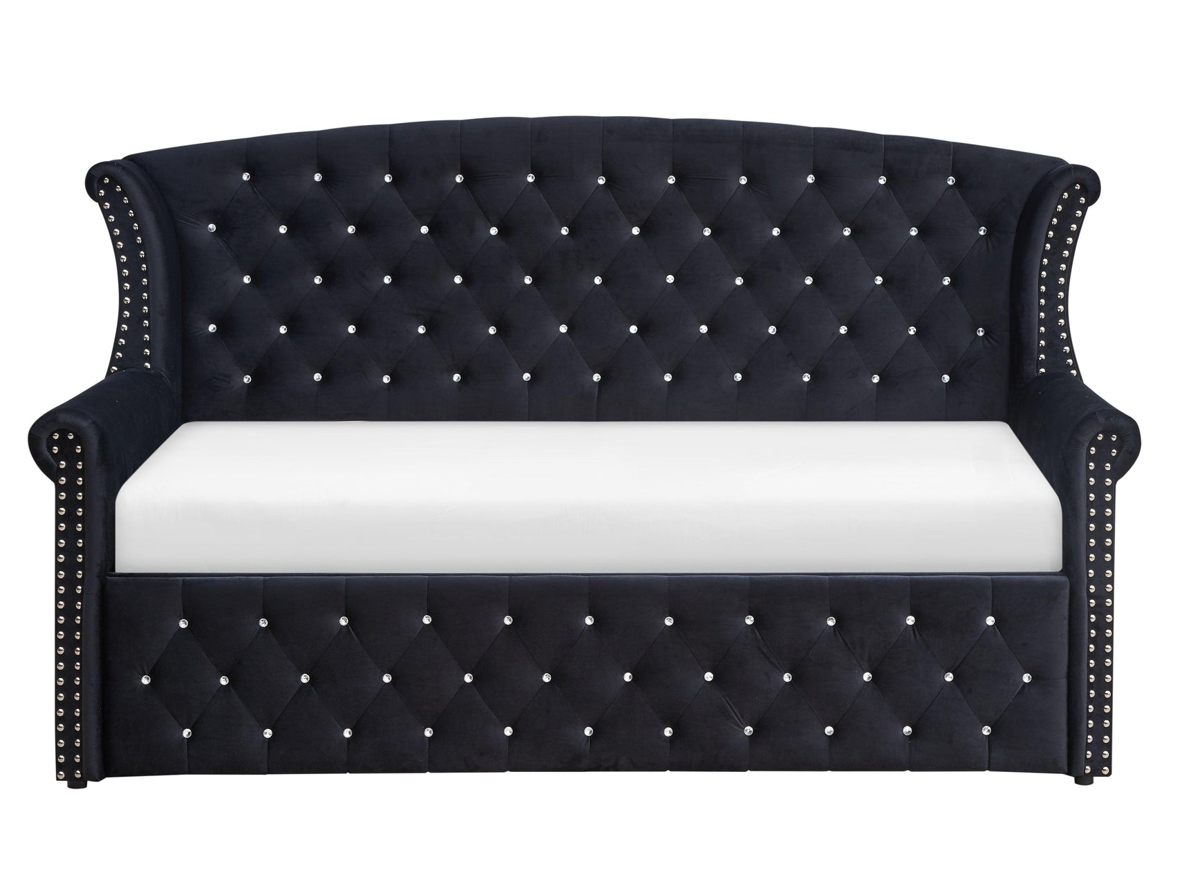Lucinda Black Velvet Trundle Twin Daybed - Ella Furniture