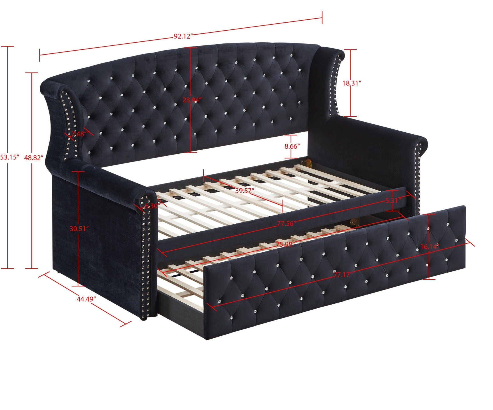 Lucinda Black Velvet Trundle Twin Daybed - Ella Furniture