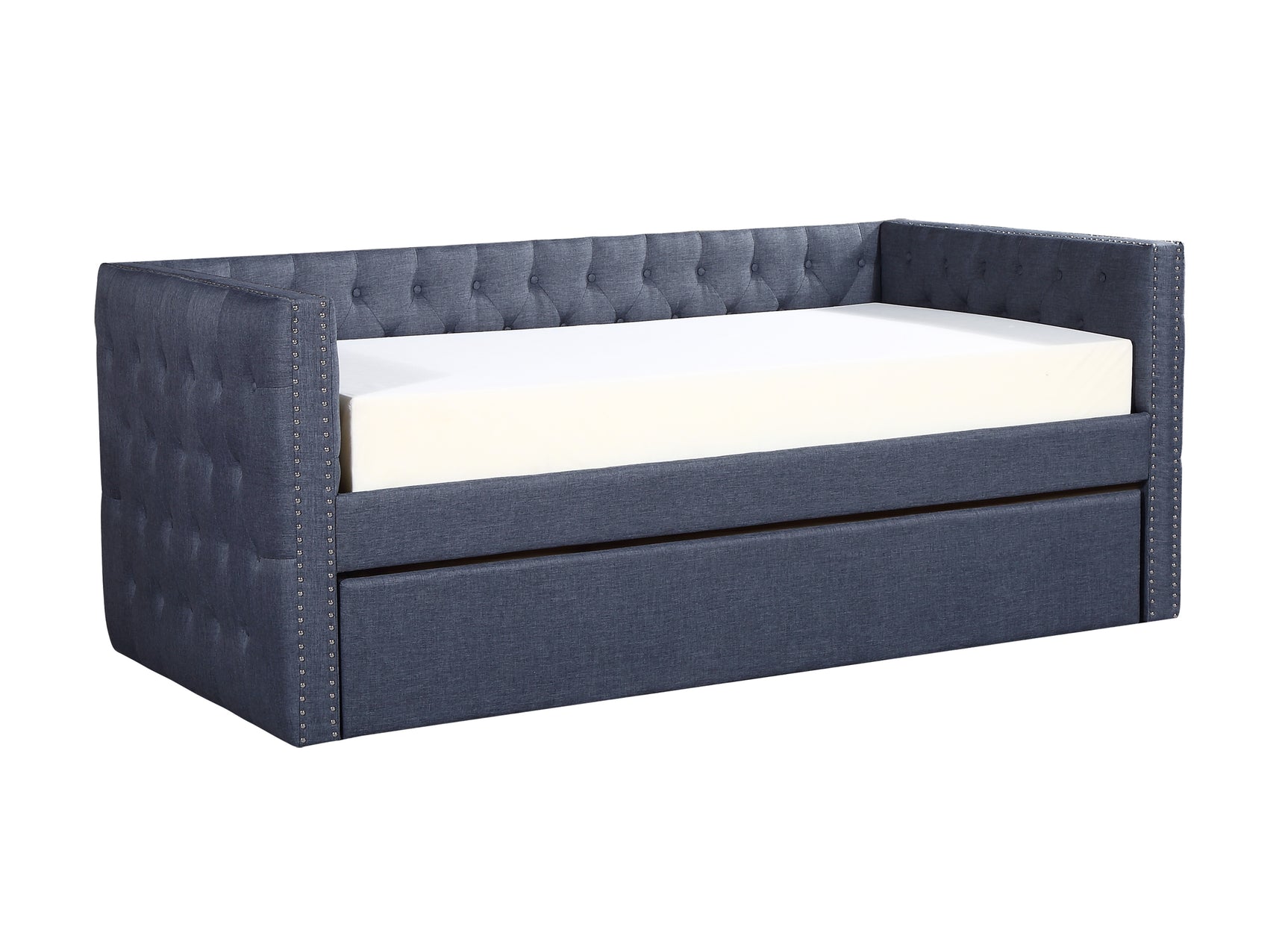 Trina Gunmetal Fabric Upholstered Trundle Tufted Daybed