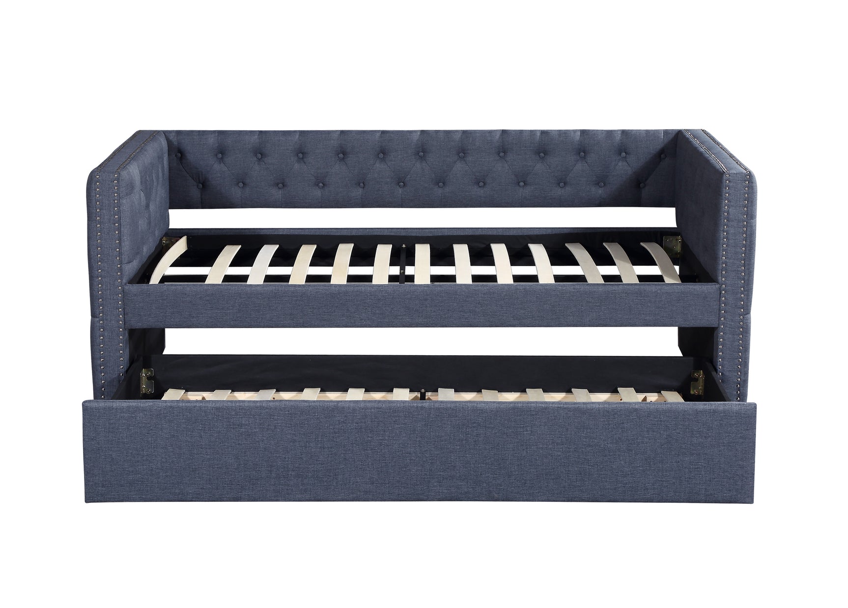Trina Gunmetal Fabric Upholstered Trundle Tufted Daybed