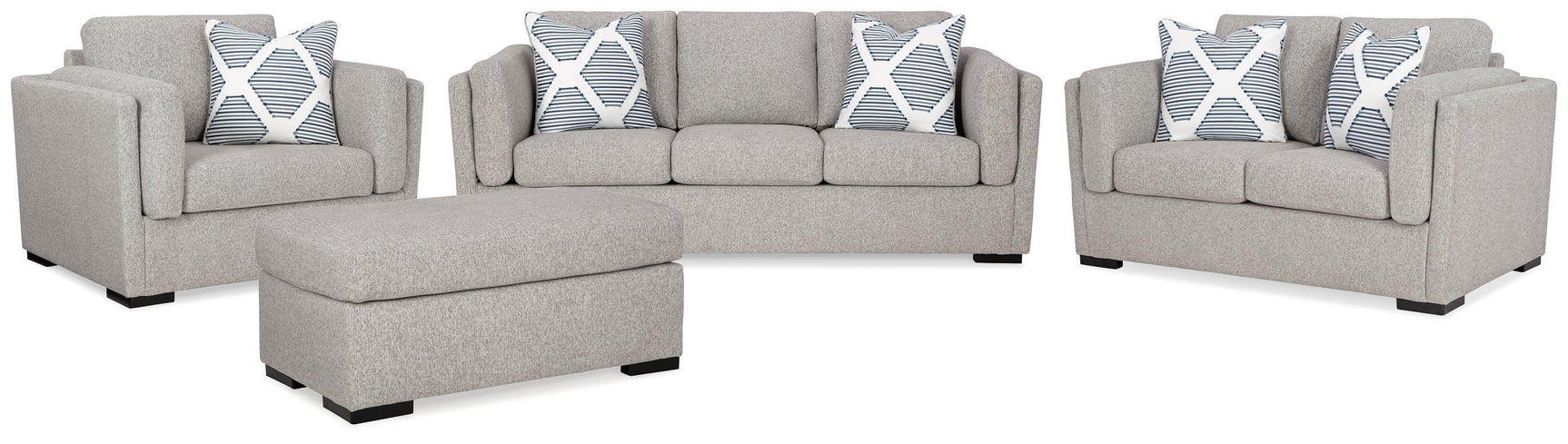 Evansley Pewter Sofa, Loveseat, Chair and Ottoman